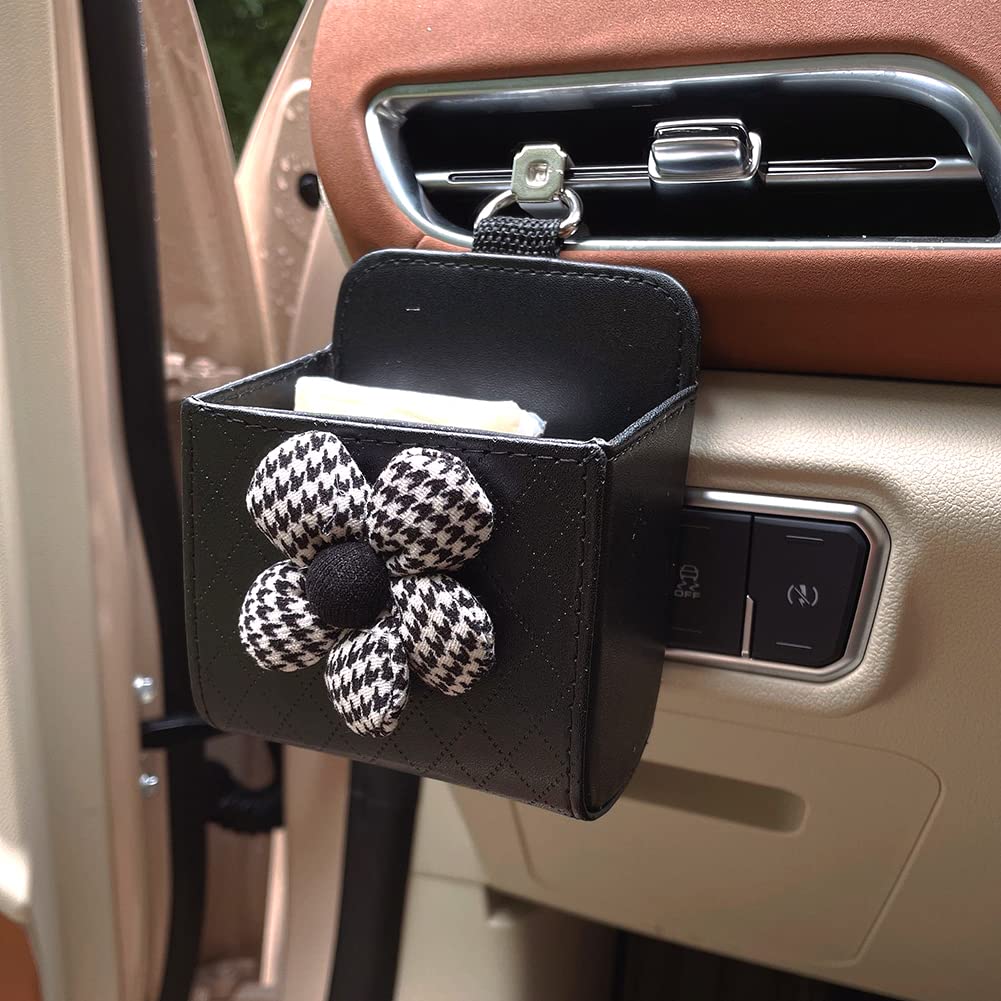 WAYUTO Car Air Vent Organizer - Phone Holder, Sunglass & Key Storage Bag with Hook for Car Accessories (Black Flower Design) - Perfect for Road Trips, Commuting & Daily Driving Organization