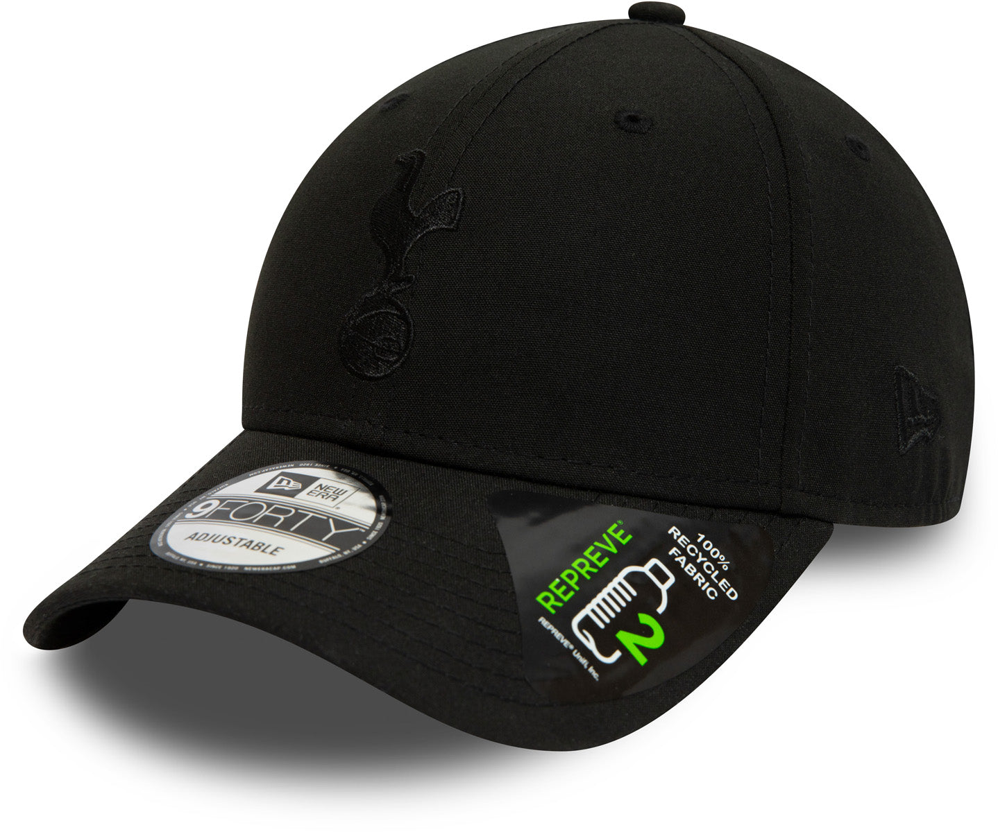 Tottenham Hotspur New Era 9Forty Adjustable Baseball Cap - Repreve Recycled Black Snapback Hat for Men & Women - Perfect for Football Games, Casual Wear & Sports Fans