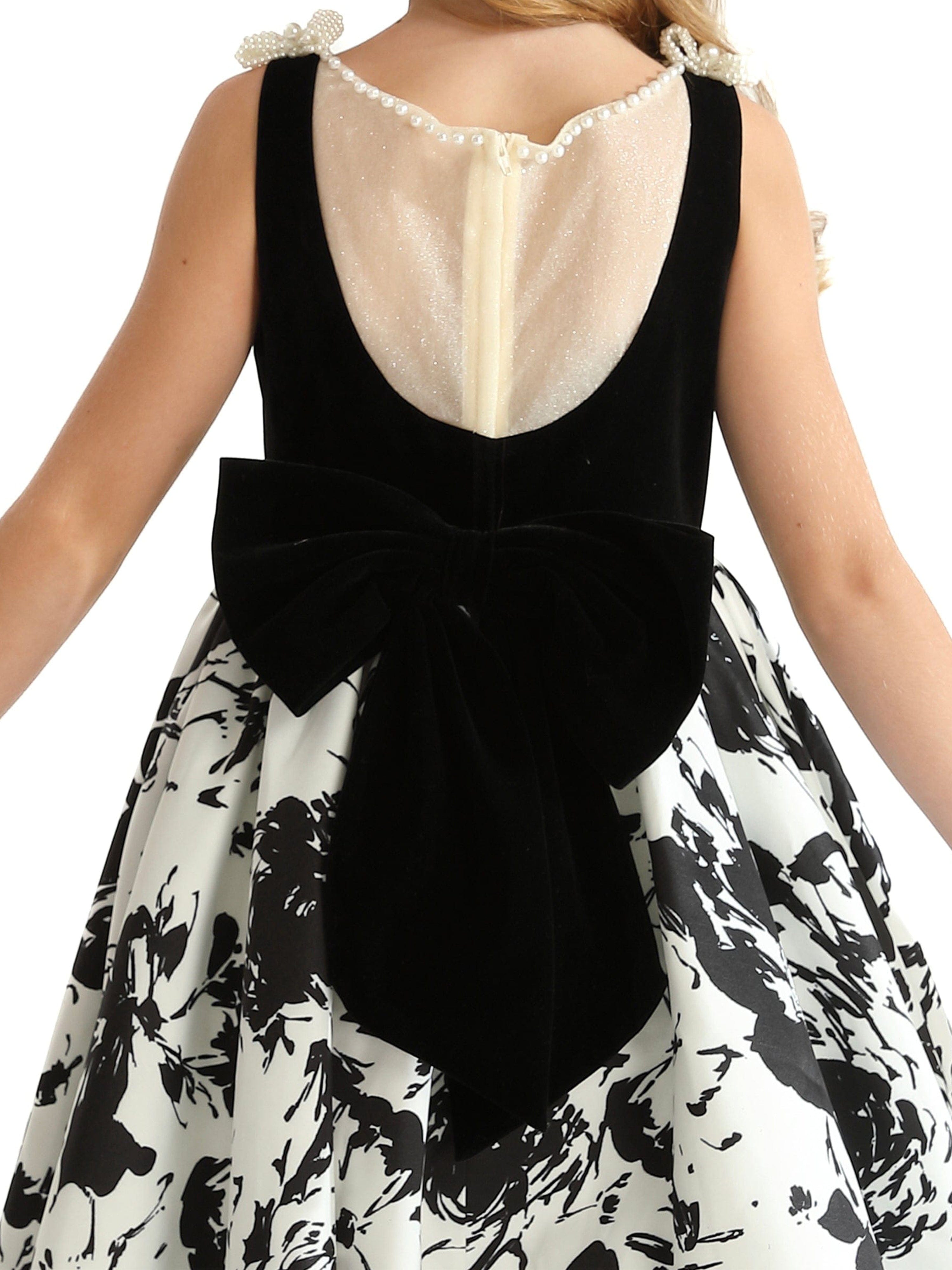 Black and White Abstract Dalmeny Dress - Elegant Flowy Midi Dress for Women | Perfect for Parties, Weddings & Date Nights