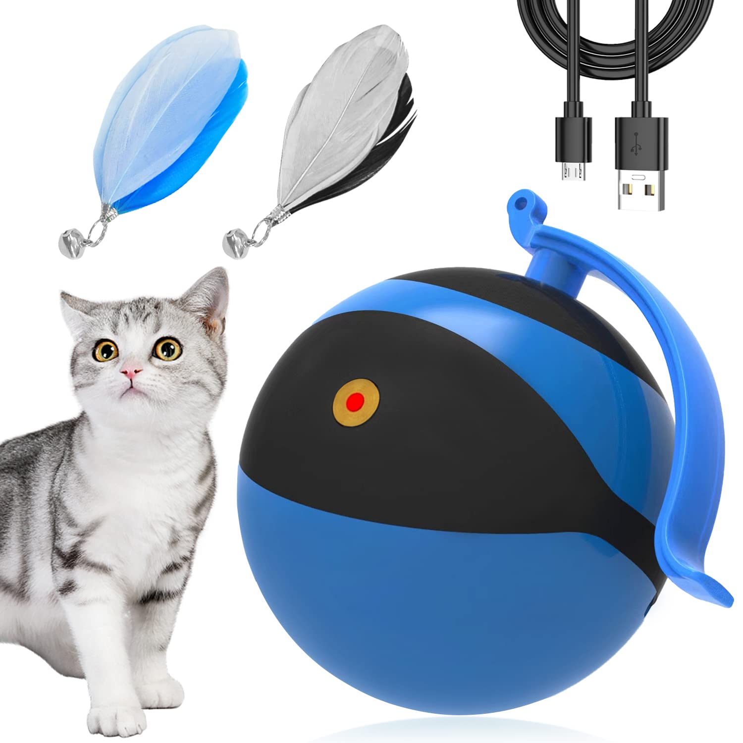 BABYLTRL Automatic Moving Cat Toy with Feather & Ball - USB Rechargeable Interactive Kitten Toy for Hunting Exercise - Smart Electric Teaser for Indoor Play - Perfect Gift for Kittens, Puppies & Small Dogs - Great for Playtime, Training & Keeping Pets Active