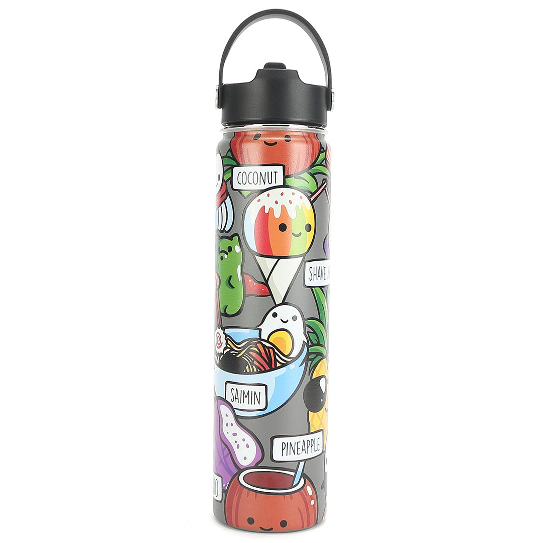 24oz Insulated Stainless Steel Water Bottle - Leak Proof, Double Wall Vacuum, Keeps Drinks Hot/Cold for 24 Hours - Craving Hawai'i Grey - Perfect for Hiking, Gym & Outdoor Activities