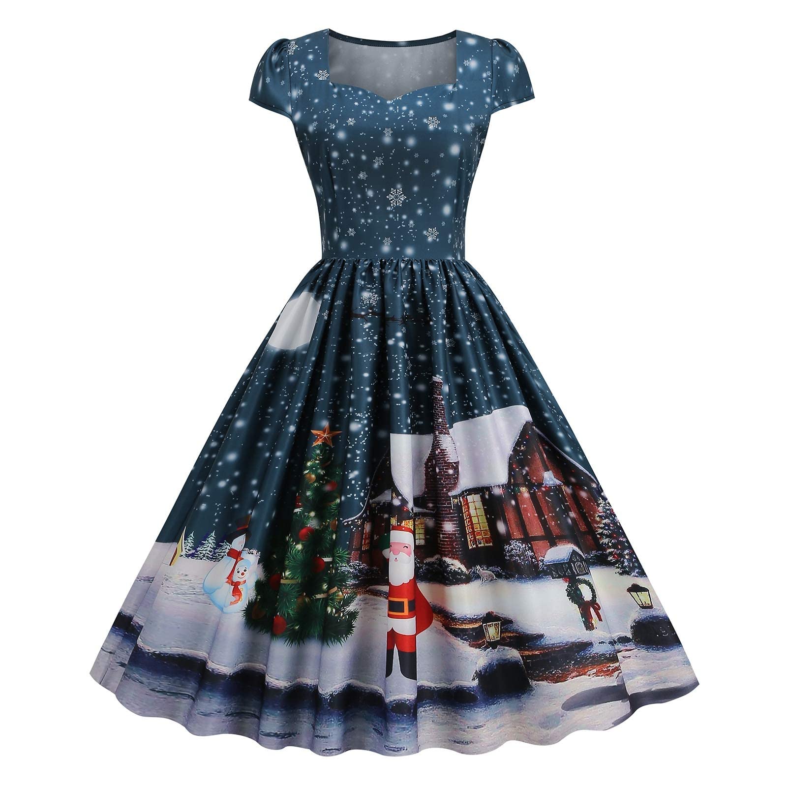 BTBDYDH Christmas Dresses for Girls & Women 2023 - Vintage Short Sleeve Crossover Neckline Party Dress | Holiday Plaid Cocktail & Prom Evening Gown for Xmas, New Year & Winter Celebrations