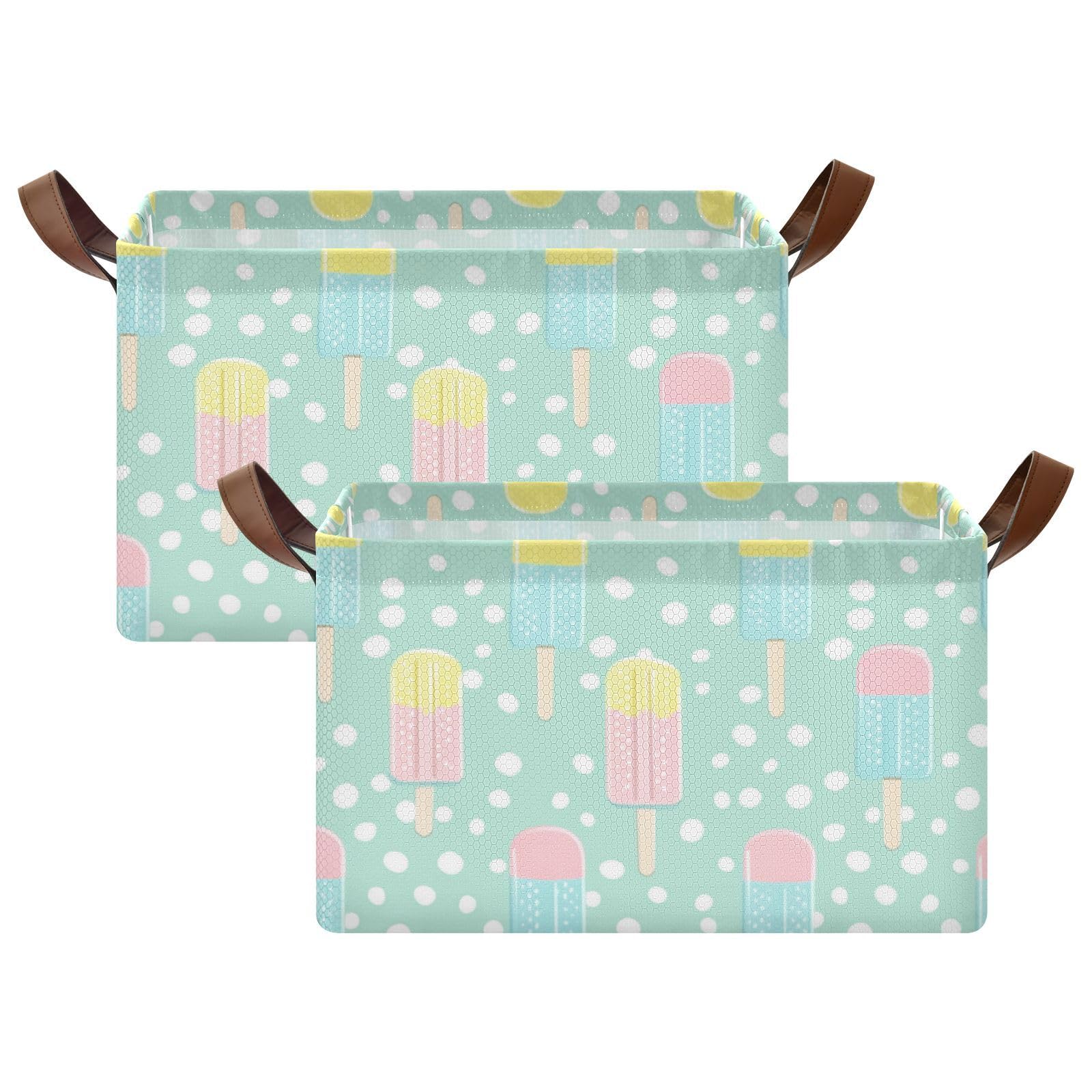 Colorful Cartoon Popsicle Storage Baskets - Large Sturdy Organizer Bins with Handles (2-Pack) for Home, Office, Closet & Clothes Organization | Perfect for Kids' Room, Playroom & Dorm Storage