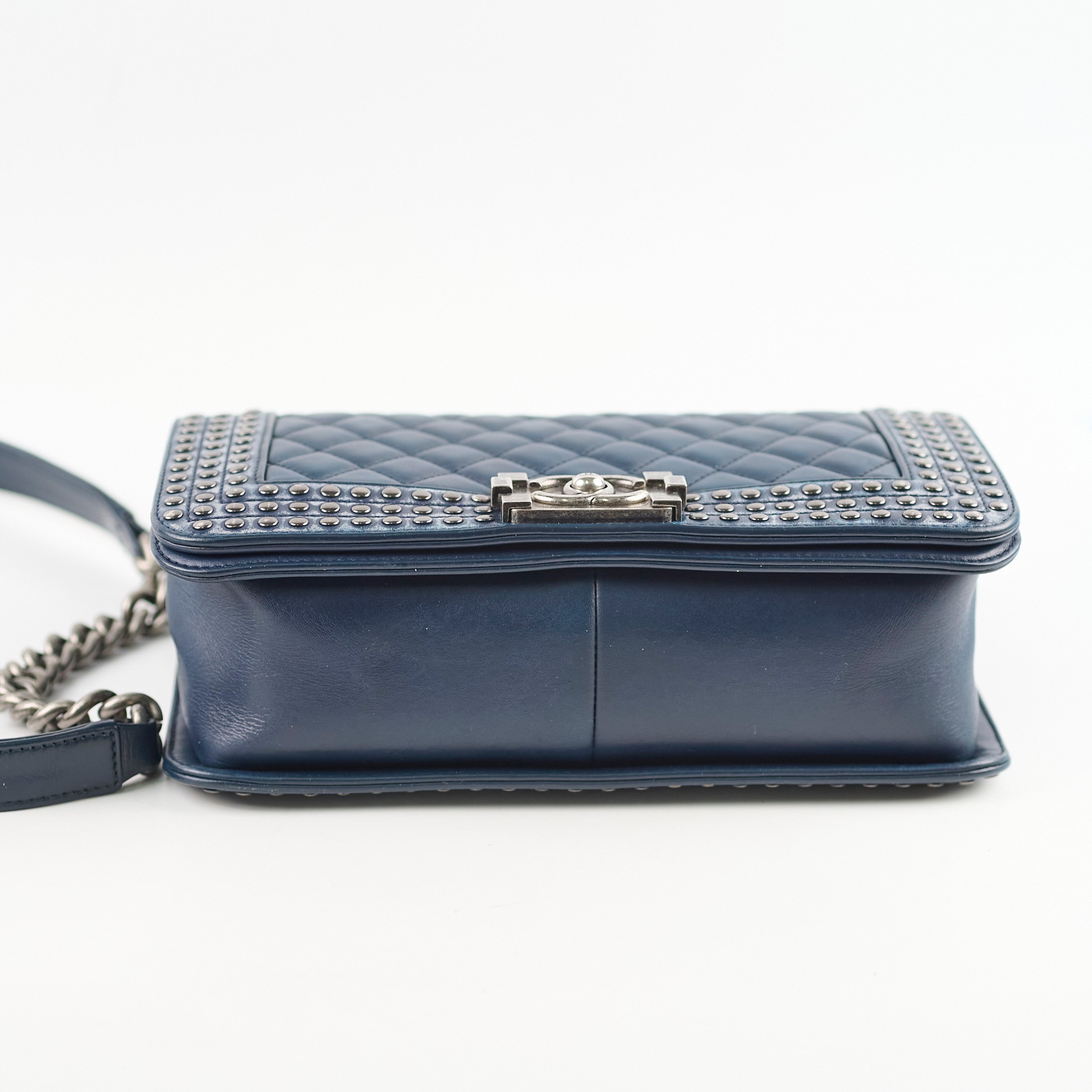 Chanel Old Medium Boy Bag in Navy with Studded Details - Luxury Crossbody Bag for Women, Perfect for Parties & Evening Events