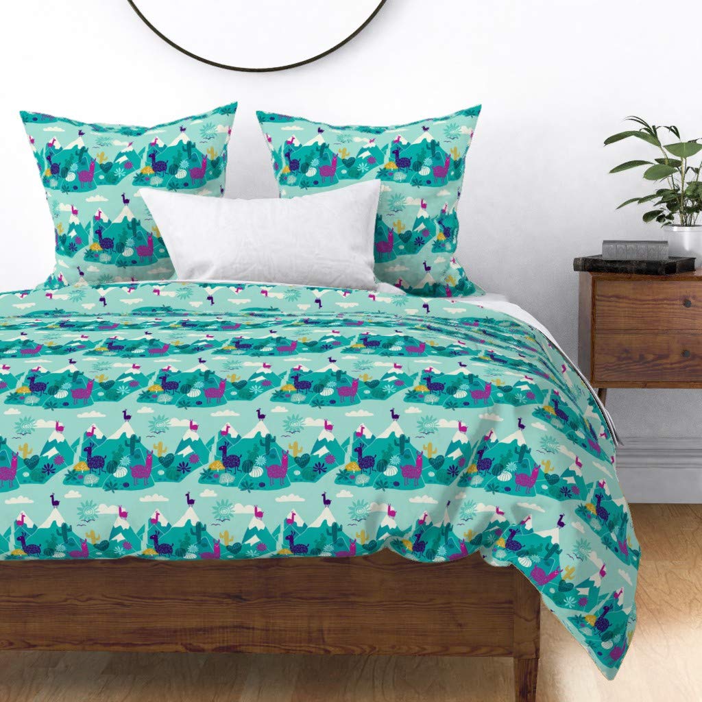 Custom Llama & Cactus Print Cotton Sateen Duvet Cover for King/California King Beds - Wild Mountain Animal Nature Design, Gender Neutral Kids & Nursery Bedding | Perfect for Boho, Farmhouse & Children's Room Decor
