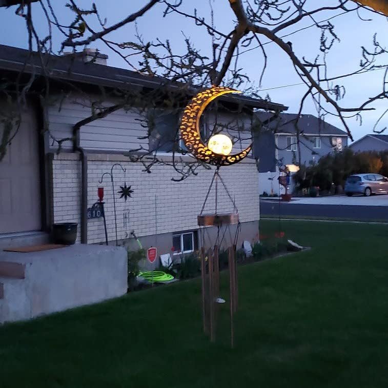 Solar Powered LED Moon Wind Chimes with Crackle Glass Ball - Unique Outdoor Decor for Garden, Patio, Yard & Porch | Perfect Birthday Gift for Women, Mom & Grandma | Creates Soothing Ambience for Relaxation & Meditation
