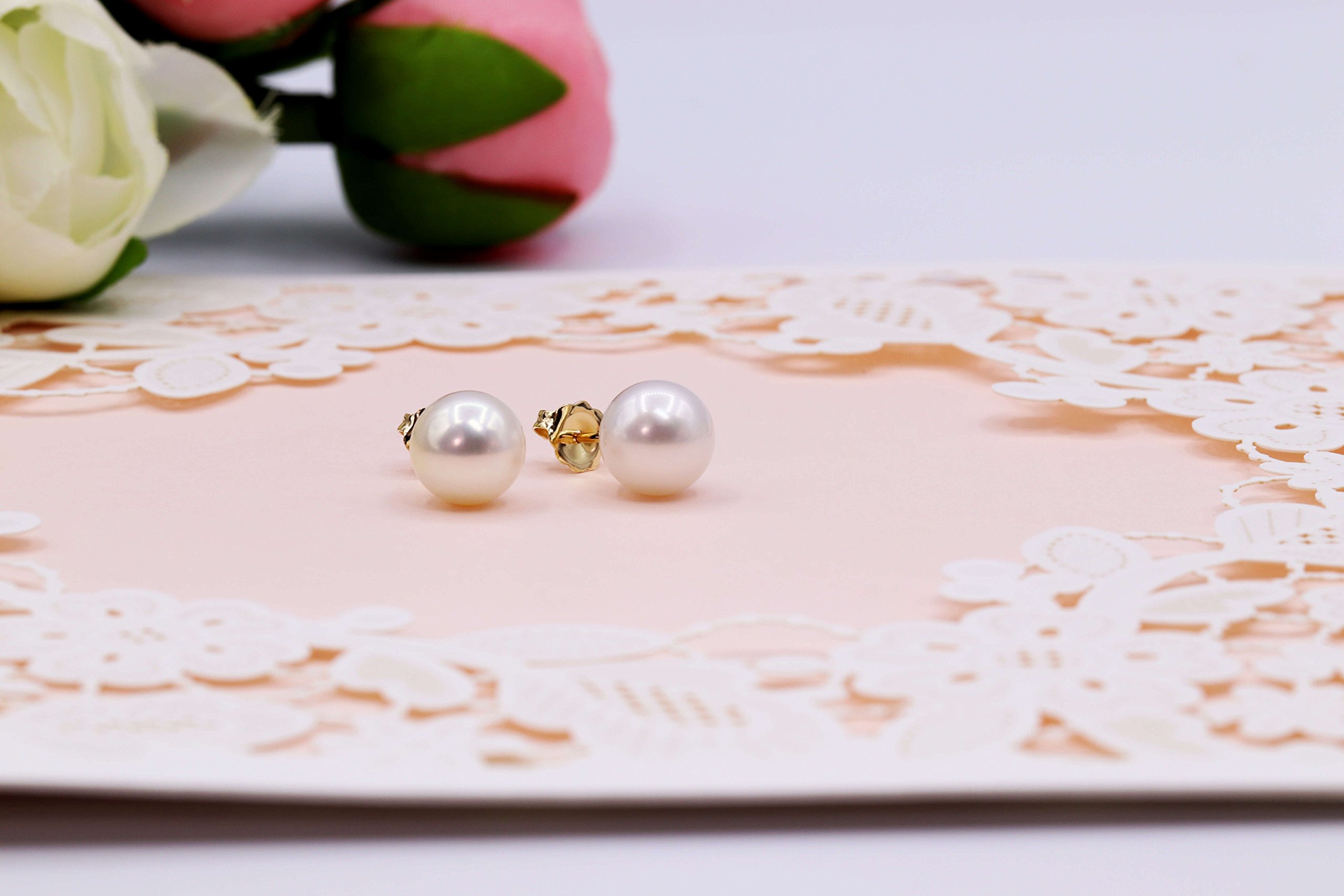 14K Gold AAAAA 8.5-9mm White Freshwater Cultured Pearl Stud Earrings for Women - Elegant Jewelry Gift for Wedding, Anniversary & Special Occasions