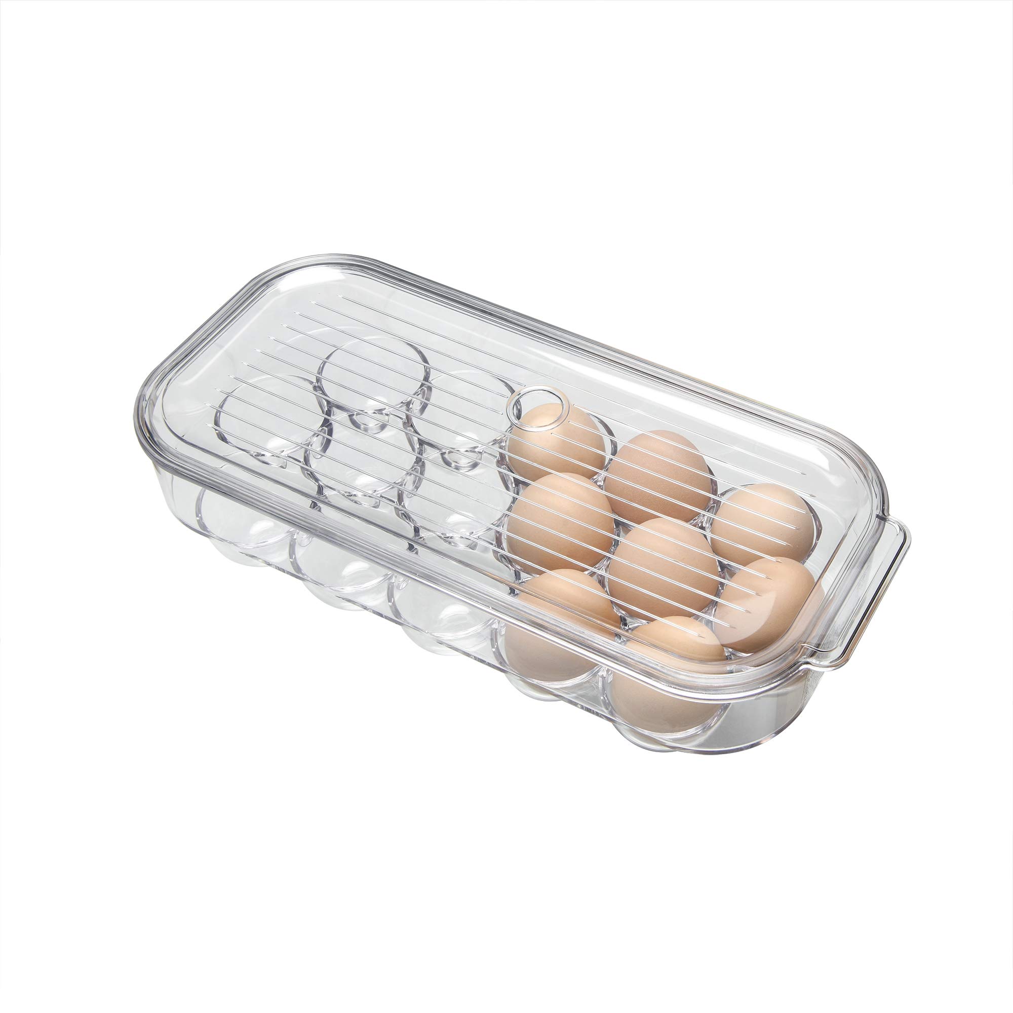 Ambergron 16 Egg Holder for Refrigerator - BPA-Free Plastic Egg Storage Container with Lid, Clear Fridge Organizer for Kitchen - Perfect for Fresh Eggs Storage & Space Saving
