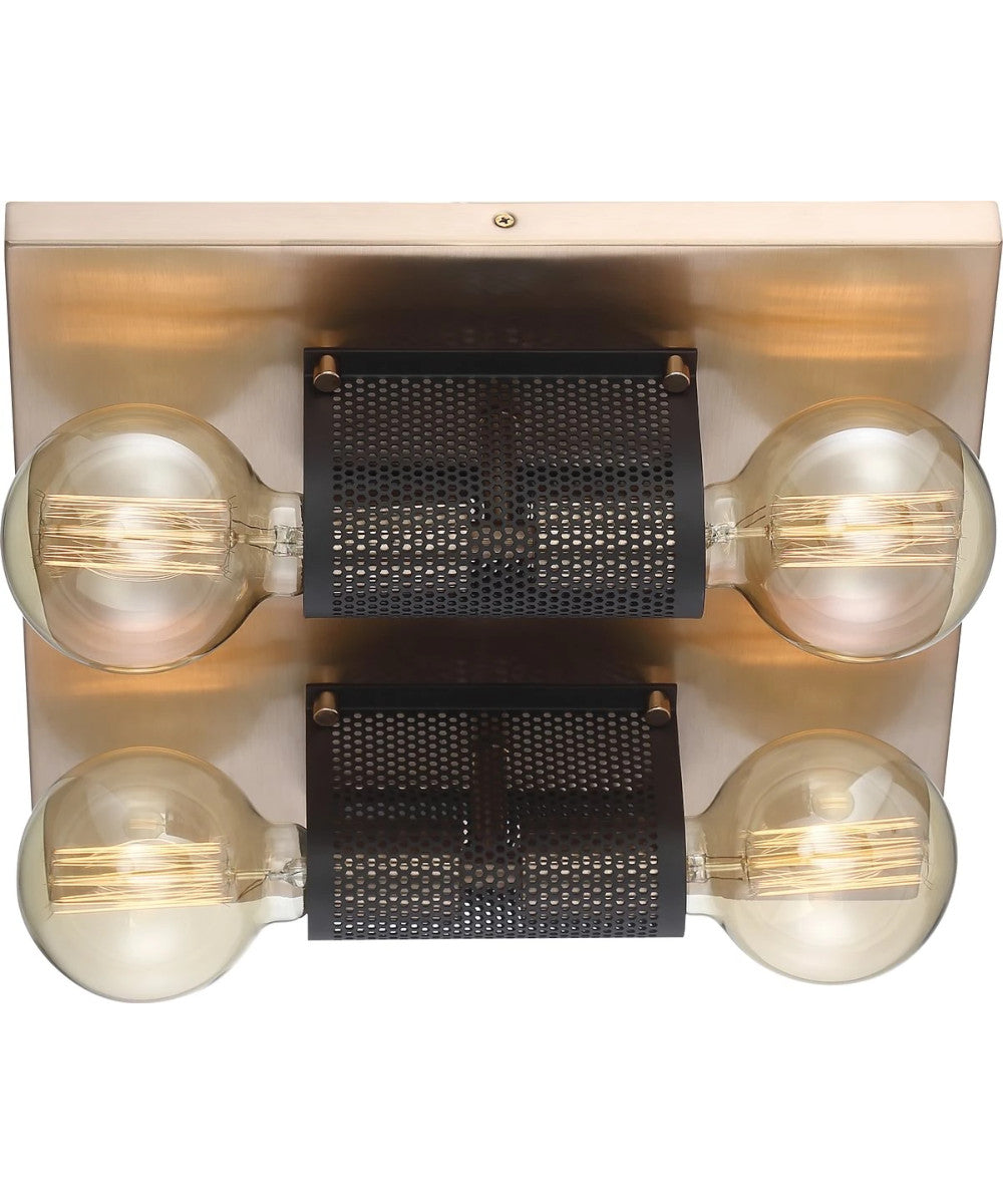 14W Passage 4-Light Flush Mount Ceiling Light in Brushed Brass/Black - Perfect for Hallway, Entryway, and Bedroom Lighting