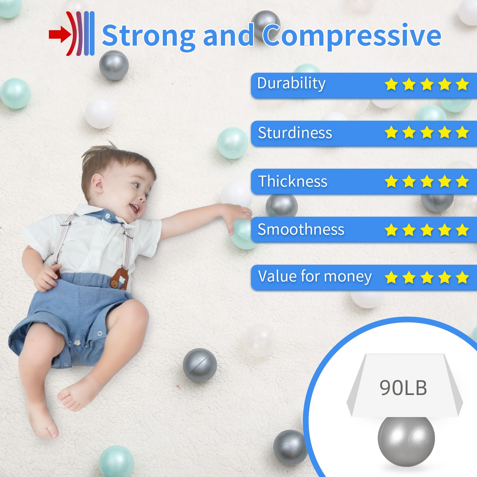 STARBOLO 100-Piece Crush-Proof Plastic Ball Pit Balls for Toddlers - Safe Play Tent, Baby Pool & Kiddie Pool Toys, Party Decorations & Photo Props - Perfect for Indoor Play, Birthday Parties & Sensory Play Activities