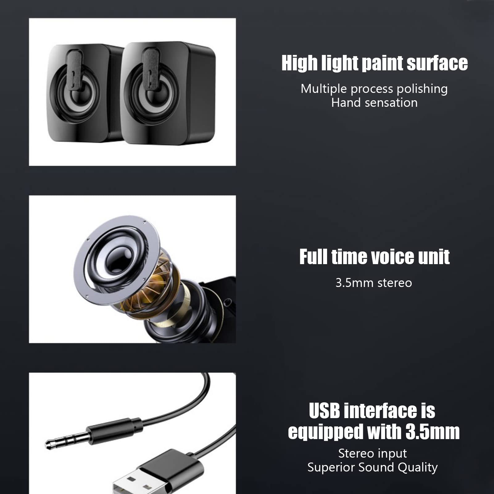 Mini USB Powered Stereo Computer Speakers - Low Distortion Wired Desktop PC Laptop Gaming Speakers for Home Office & Gaming Setup