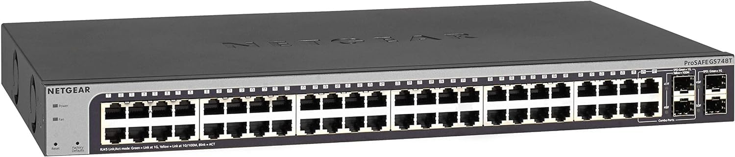 NETGEAR GS748T 48-Port Gigabit Ethernet Smart Managed Switch with 2 x 1G SFP & 2 x 1G Combo Ports | Desktop/Rack Mount | Limited Lifetime Warranty | Ideal for Business Networks, Data Centers & Office IT Infrastructure