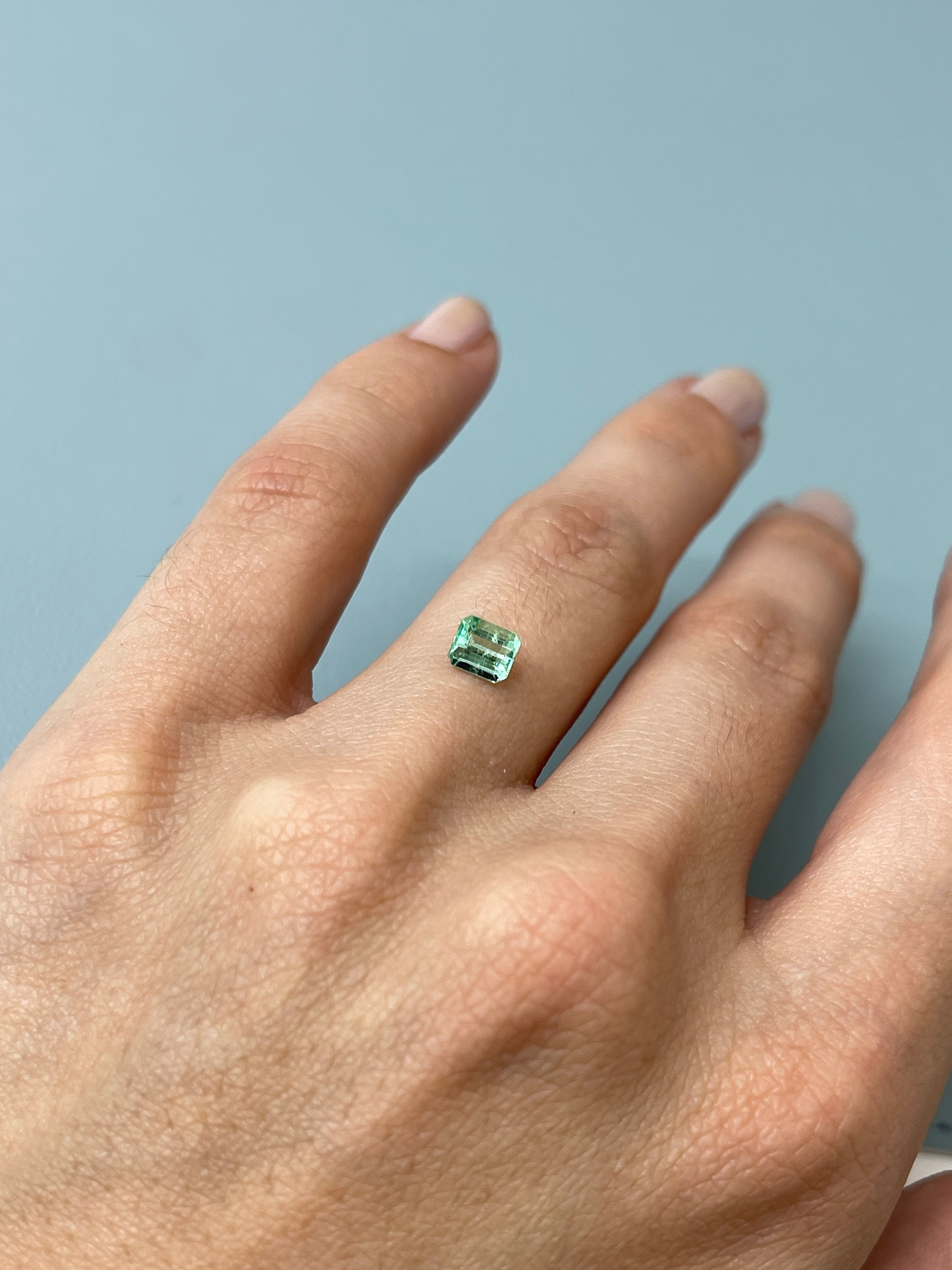 14K Gold Custom Pendant with 0.57 Carat 5.5x4.6mm Pastel Green Natural Colombian Loose Emerald - Emerald Cut Gemstone Jewelry for Elegant Necklace & Special Occasion Gifts