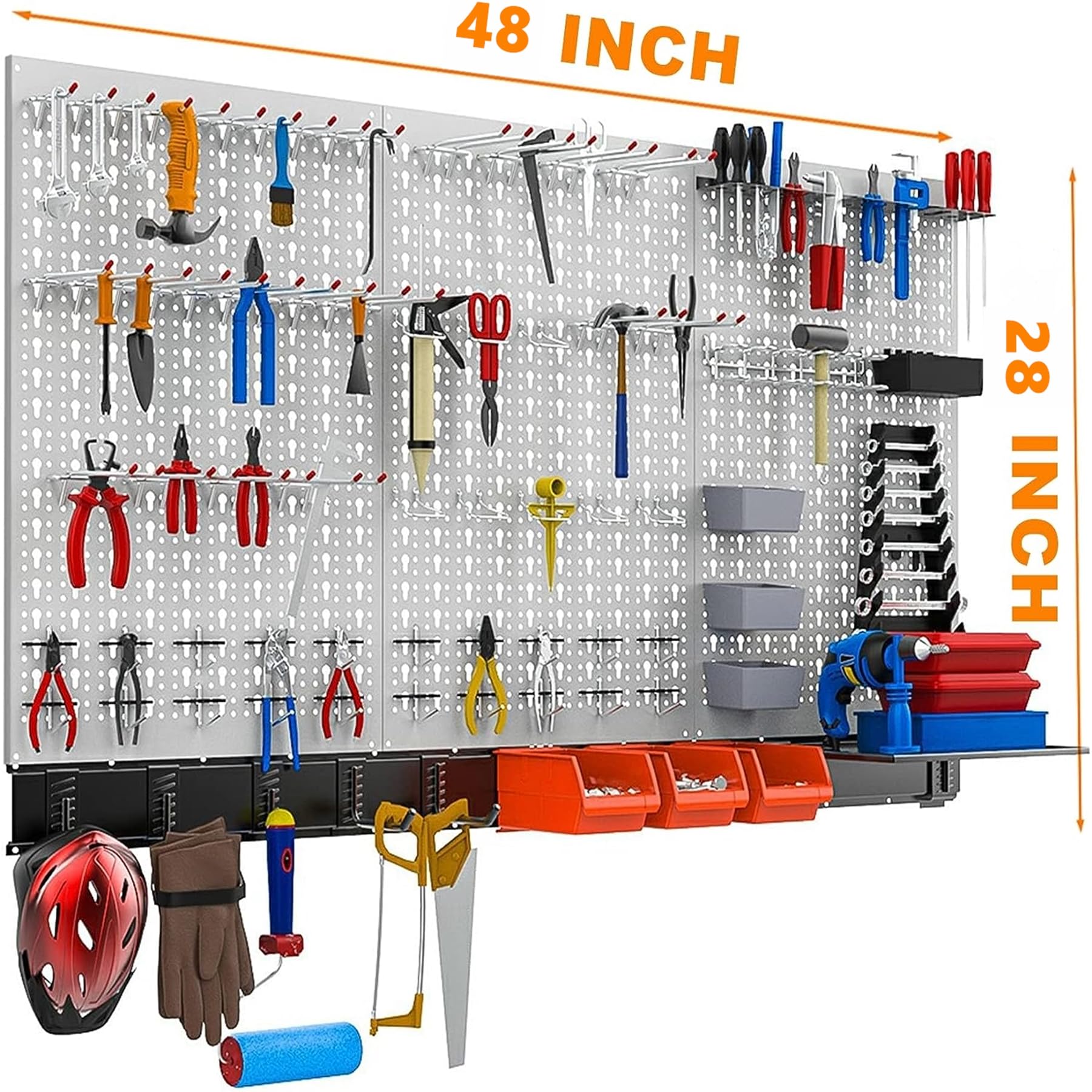 TORACK 109-Piece Pegboard Wall Organizer Kit - 4 ft Metal Garage Tool Storage System with Hooks, Bins & Shelf | Wall Mounted for Workshop, Garage & Home Organization