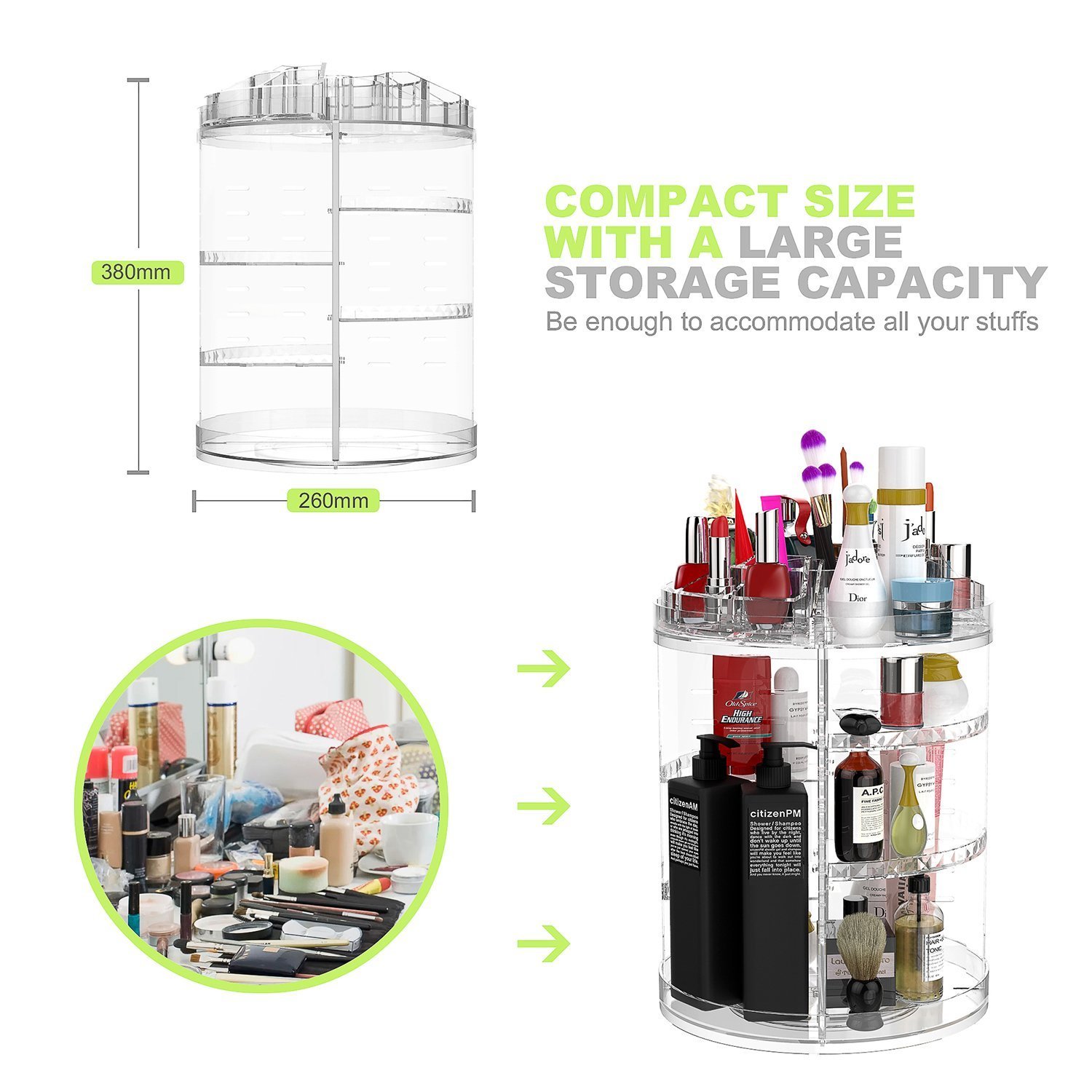 8-Layer Rotating Makeup Organizer - Large Capacity Cosmetic Carousel for Vanity & Skin Care
