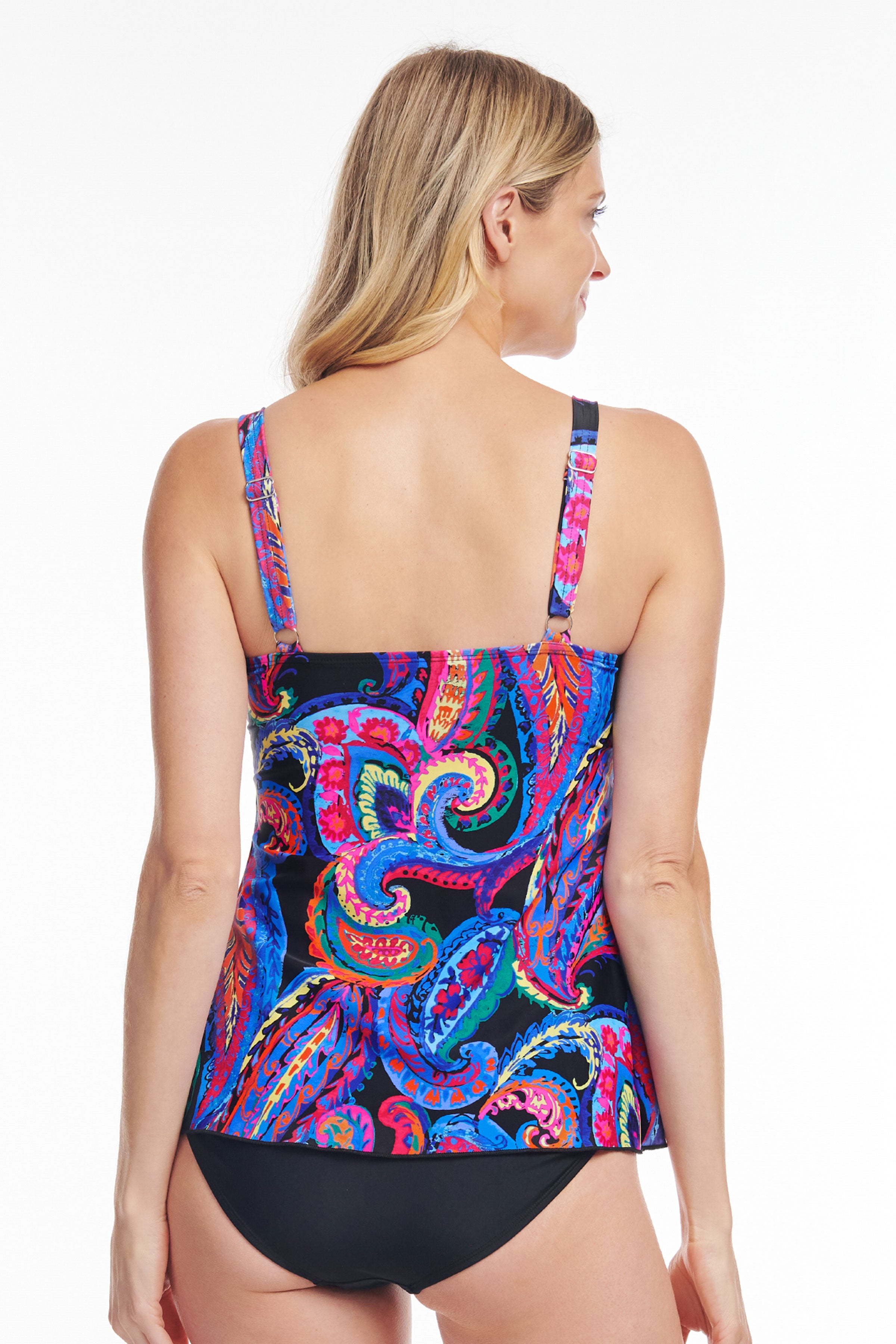 French Paisley Drape Bandeau Tankini Top - Women's Swimwear for Beach, Pool & Vacation | Flattering Fit & Stylish Design