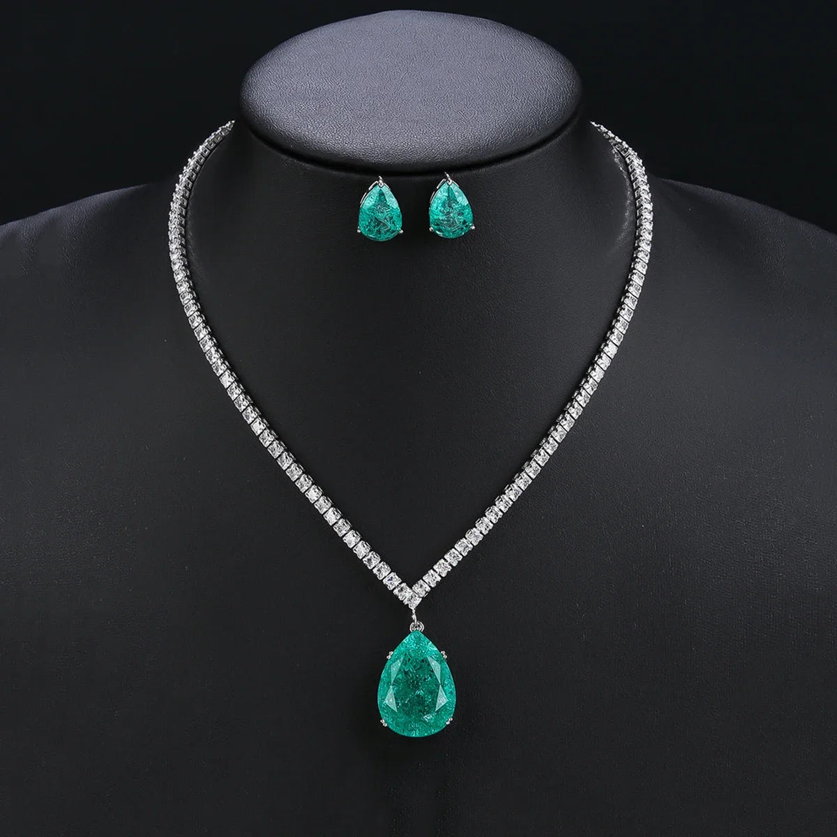 Elegant CZ Water Drop Cubic Zirconia Pendant Necklace & Earrings Set - Women's Bridal Wedding Jewelry Gift - Perfect for Weddings, Anniversaries and Special Occasions