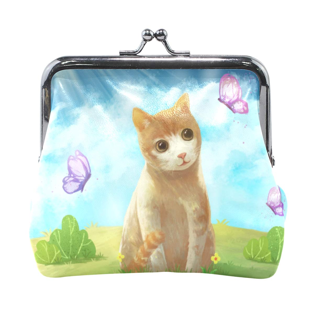 Cute Kitten Playing With Butterflies Coin Purse - Vintage Kiss-lock Wallet for Women & Girls - Small Card Holder & Change Pouch - Perfect for Daily Use, Shopping, and Gift Giving