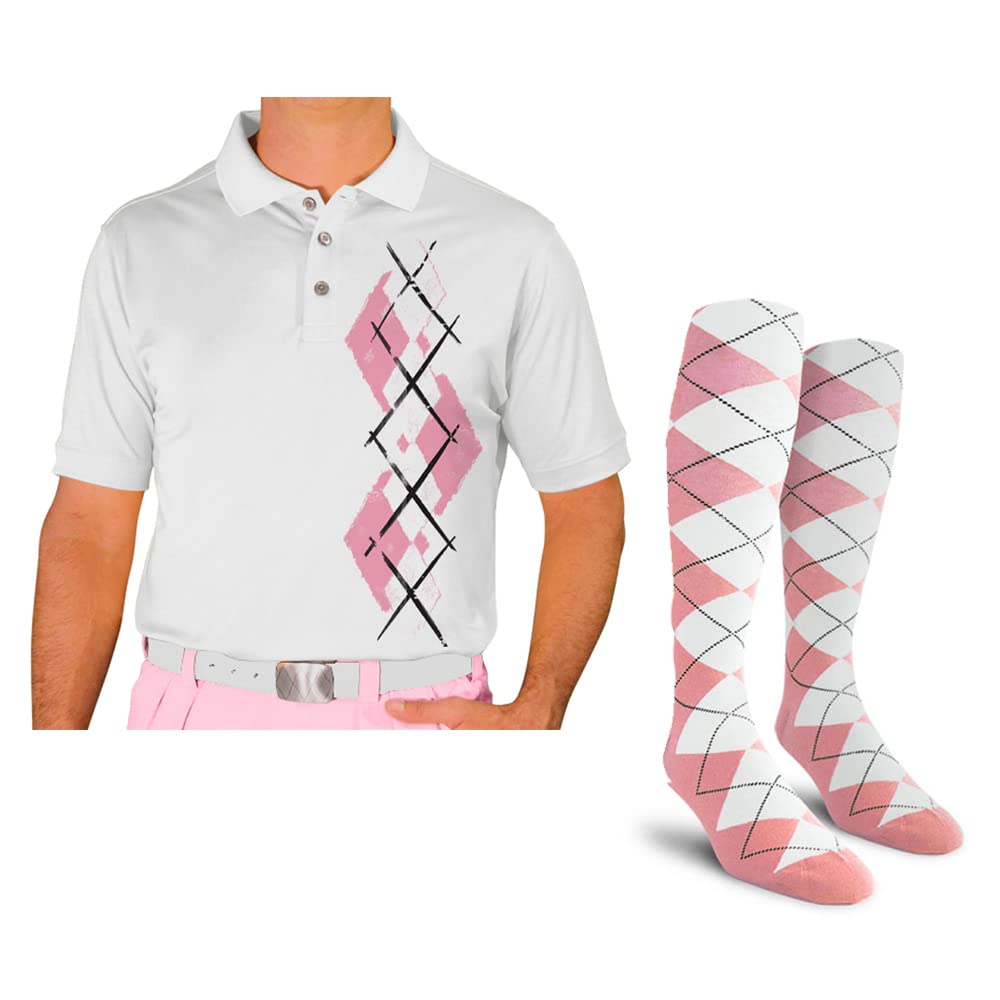 Men's Dry Fit Short Sleeve Graphic Golf Polo Shirt with Socks - Argyle Paradise Design (AA-ZZ) | Moisture Wicking Performance Shirt for Golf, Tennis & Casual Wear