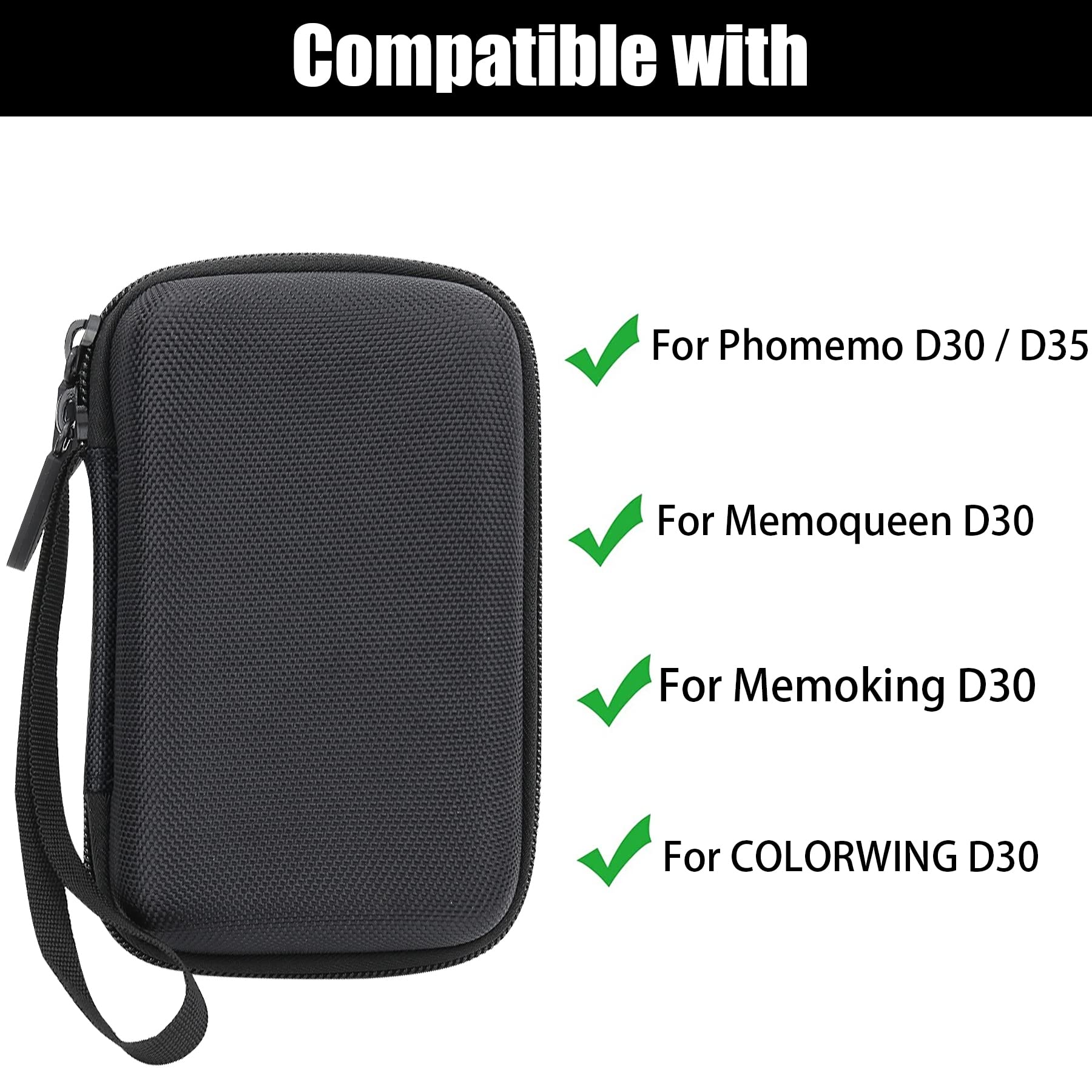 Aenllosi Hard Storage Case for Phomemo D30 Bluetooth Mini Label Printer - Protective Cover, Travel & Office Organizer (Black) - Perfect for Home, Office & On-the-Go Labeling Needs