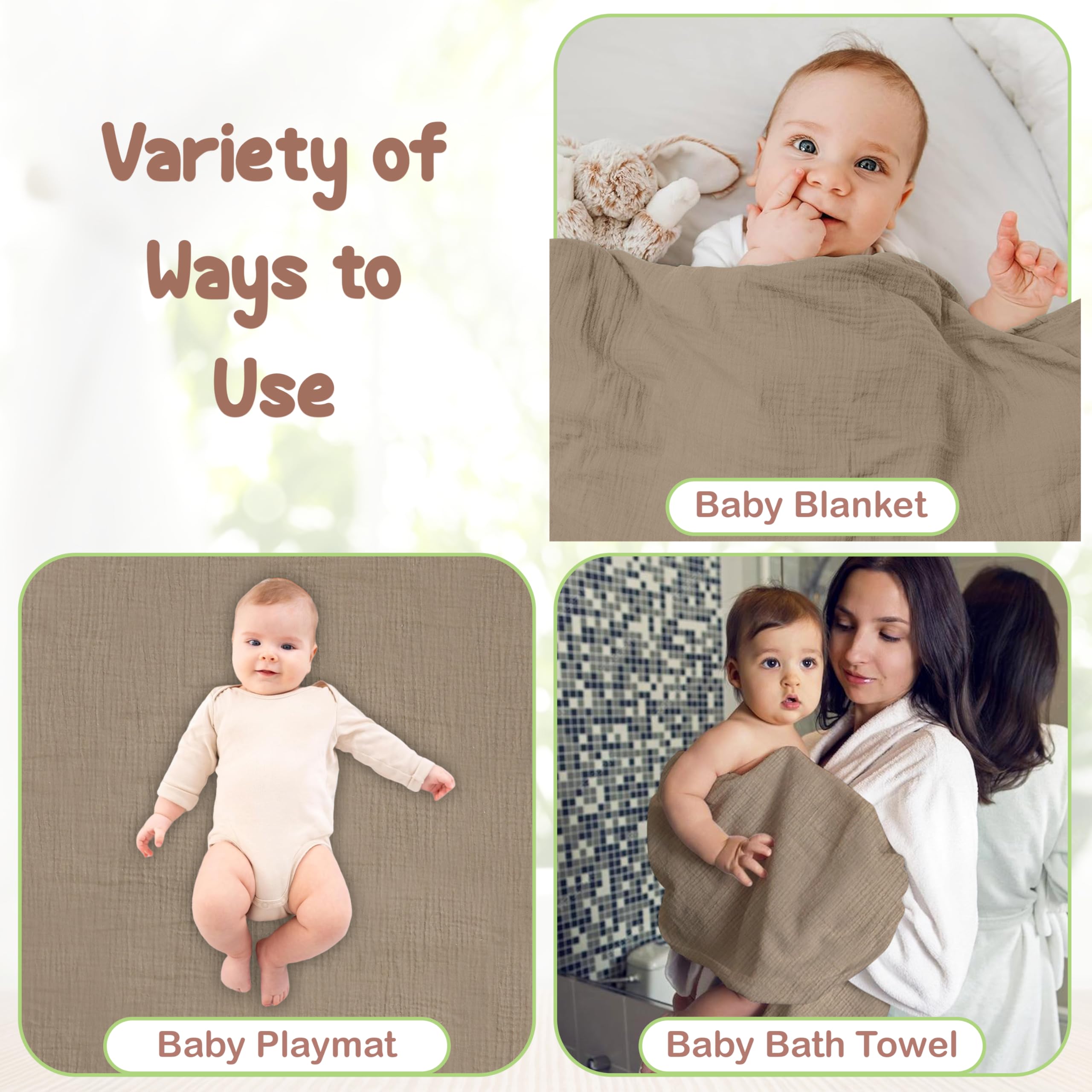 Organic Cotton Muslin Baby Hooded Towels - 32x32 Inch, 2 Pack Soft & Absorbent Newborn Bath Towels for Boys & Girls (Olive/Ivory) - Perfect for Bath Time, Swimming, and Post-Bath Snuggles