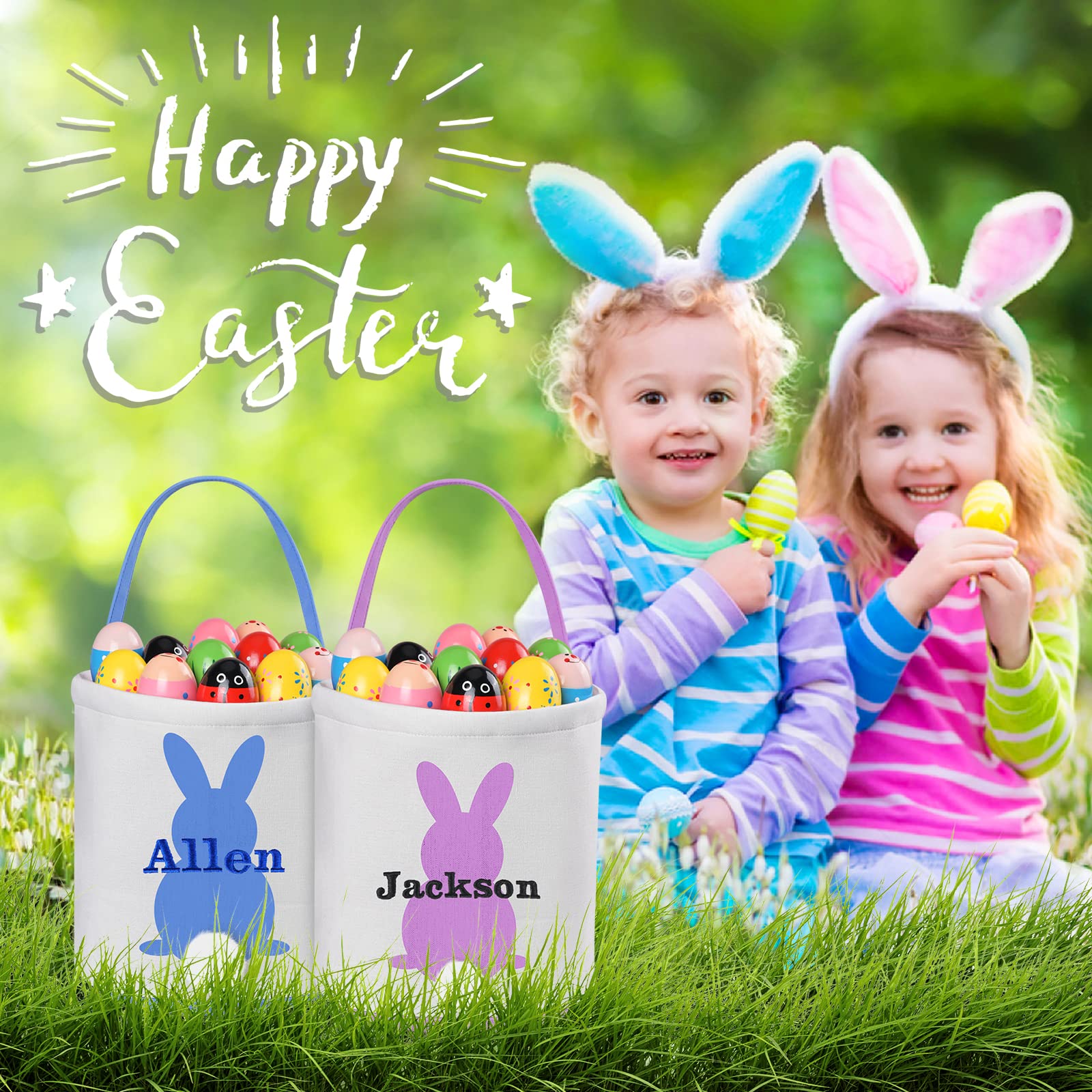 Custom Easter Baskets for Kids - Personalized Easter Gifts for Boys & Girls - Easter Egg Hunt & Party Decor