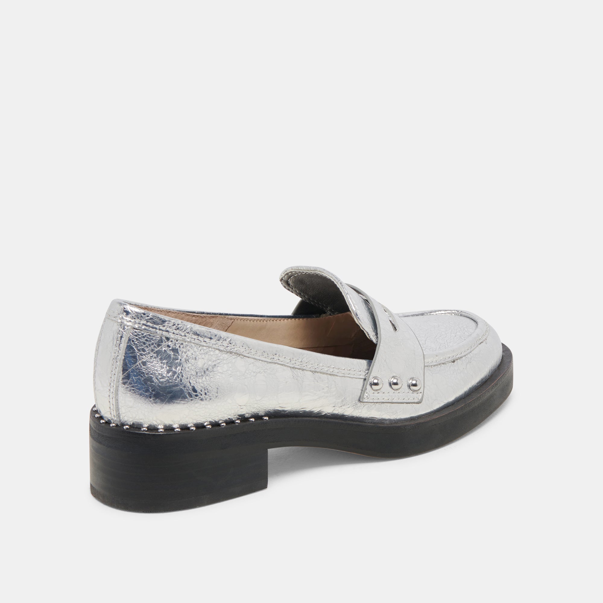 ALIANE Women's Loafers - Silver Distressed Leather Slip-On Shoes for Casual Wear & Office Outfits