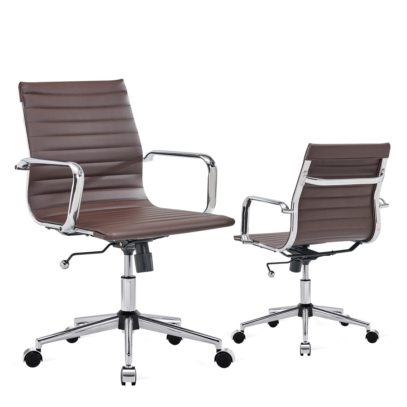 Ergonomic Brown Office Chair with Arms - Electroplated Frame & Striped Design - Comfortable Home & Office Conference Chair for Work & Study (1pc)