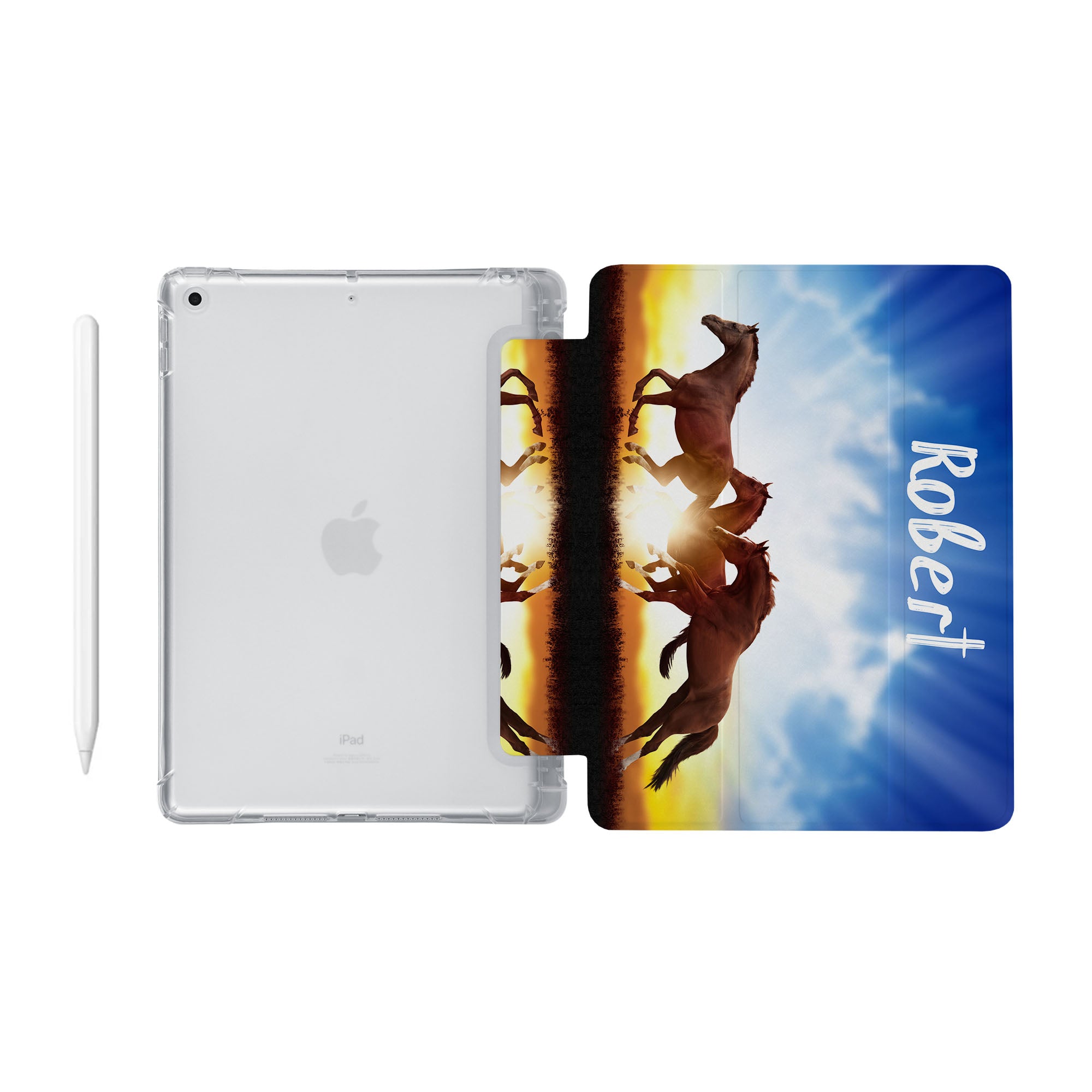 Durable iPad See-Through Case with Horse Design - Slim Protective Cover for iPad Air/Pro/Mini - Perfect for Work, School & Travel