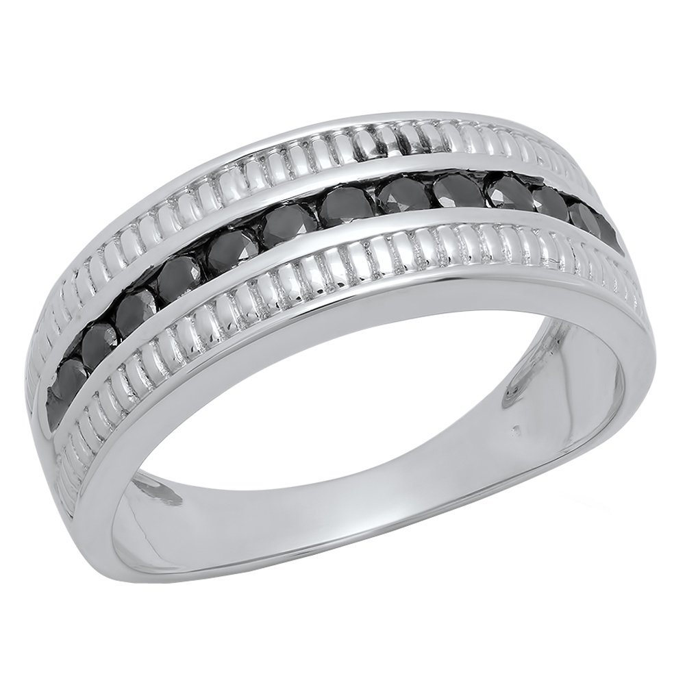 Dazzlingrock Sterling Silver Men's Black Diamond Roped Band Ring - 1/2 CTW Enhanced Round Cut, Wedding Band, Anniversary Gift, Promise Ring, Fashion Jewelry for Men