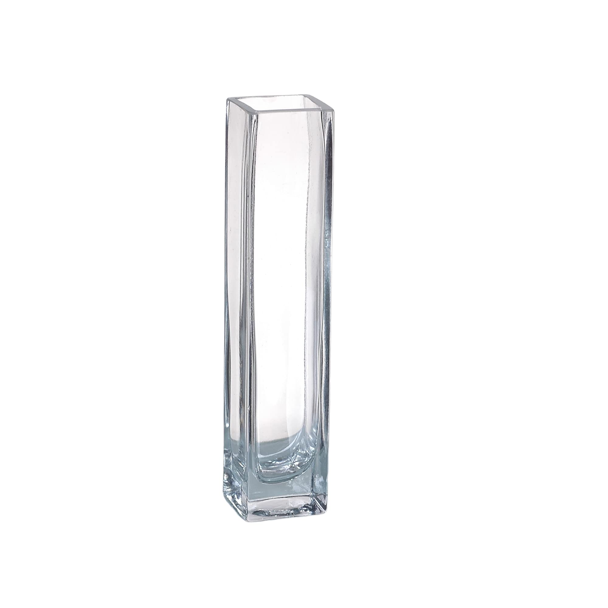 CC Home Furnishings 8 Inch Clear Glass Square Flower Vase - Modern Home Decor for Centerpieces, Weddings & Office Desk Decorations