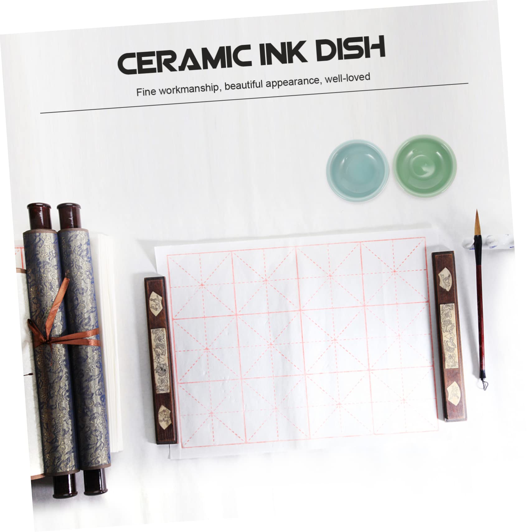 8 Pcs Ceramic Ink Dish Set - Brush Wash Tray for Chinese Calligraphy & Painting