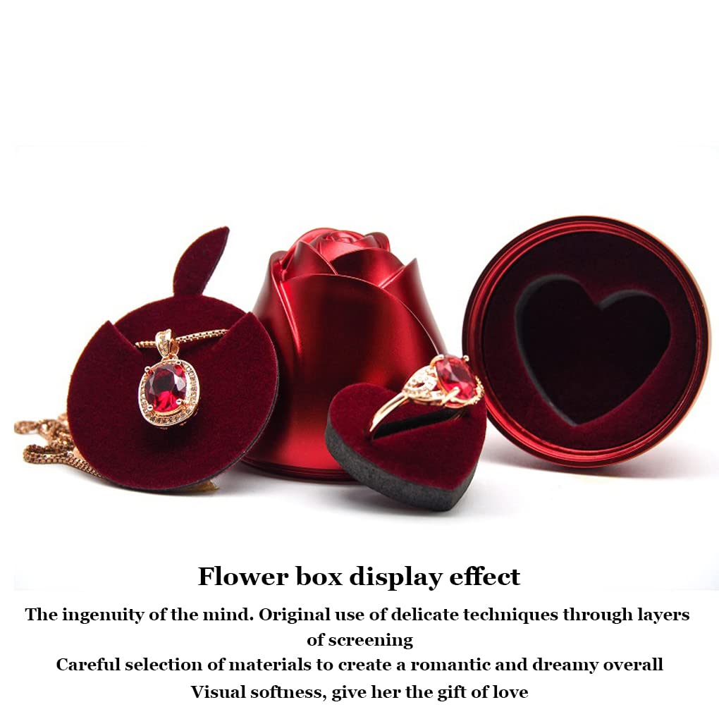 Elegant Metal Rose Jewelry Box - Double Opening Lift Top Kraft Paper Gift Box for Earrings, Necklace, Bracelet, Pendant & Engagement Rings | Perfect for Jewelry Display, Gift Giving & Wedding Proposals