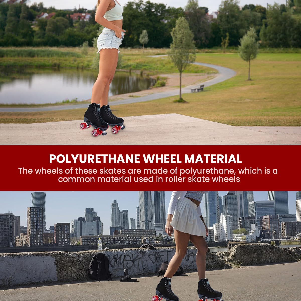 Sure Grip Boardwalk Unisex Outdoor Roller Skates - Premium Suede Material, ABEC 3 Bearings, 78A Soft 62mm Red Motion Wheels, Polyurethane Construction - Perfect for Park Trails and Urban Skating