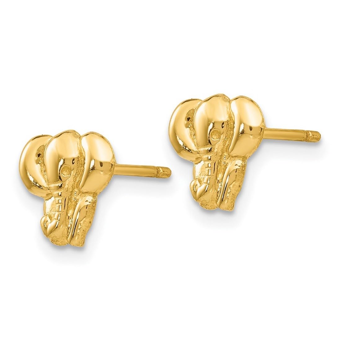 14K Yellow Gold Textured Polished Elephant Stud Earrings for Women - 7x8mm Wide Post Earrings - Perfect for Everyday Wear, Gifts & Special Occasions