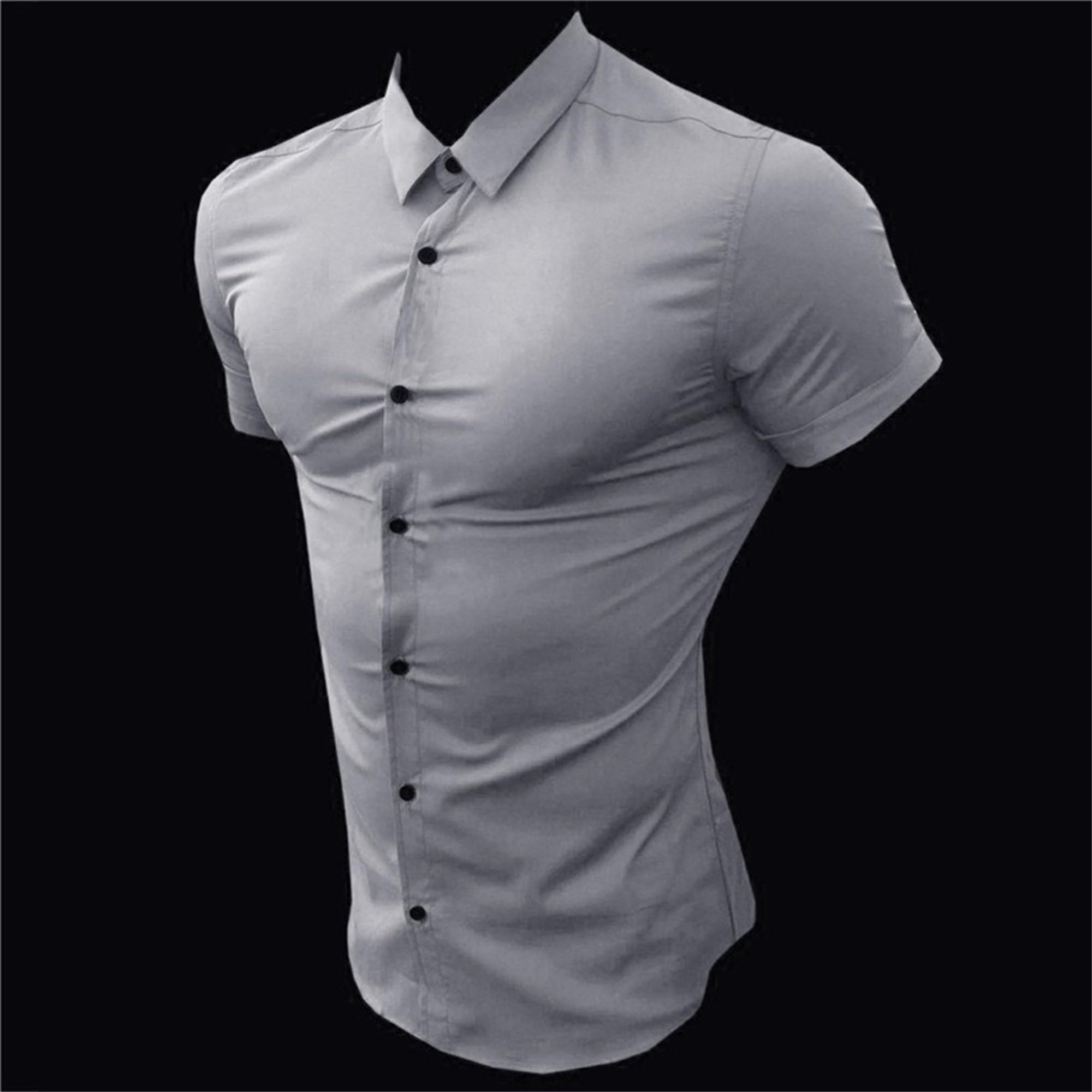 Men's Slim Fit Stretch Dress Shirts - Athletic Muscle Fit Short Sleeve Button Down Casual Shirt for Summer | Perfect for Office, Business Casual & Outdoor Events