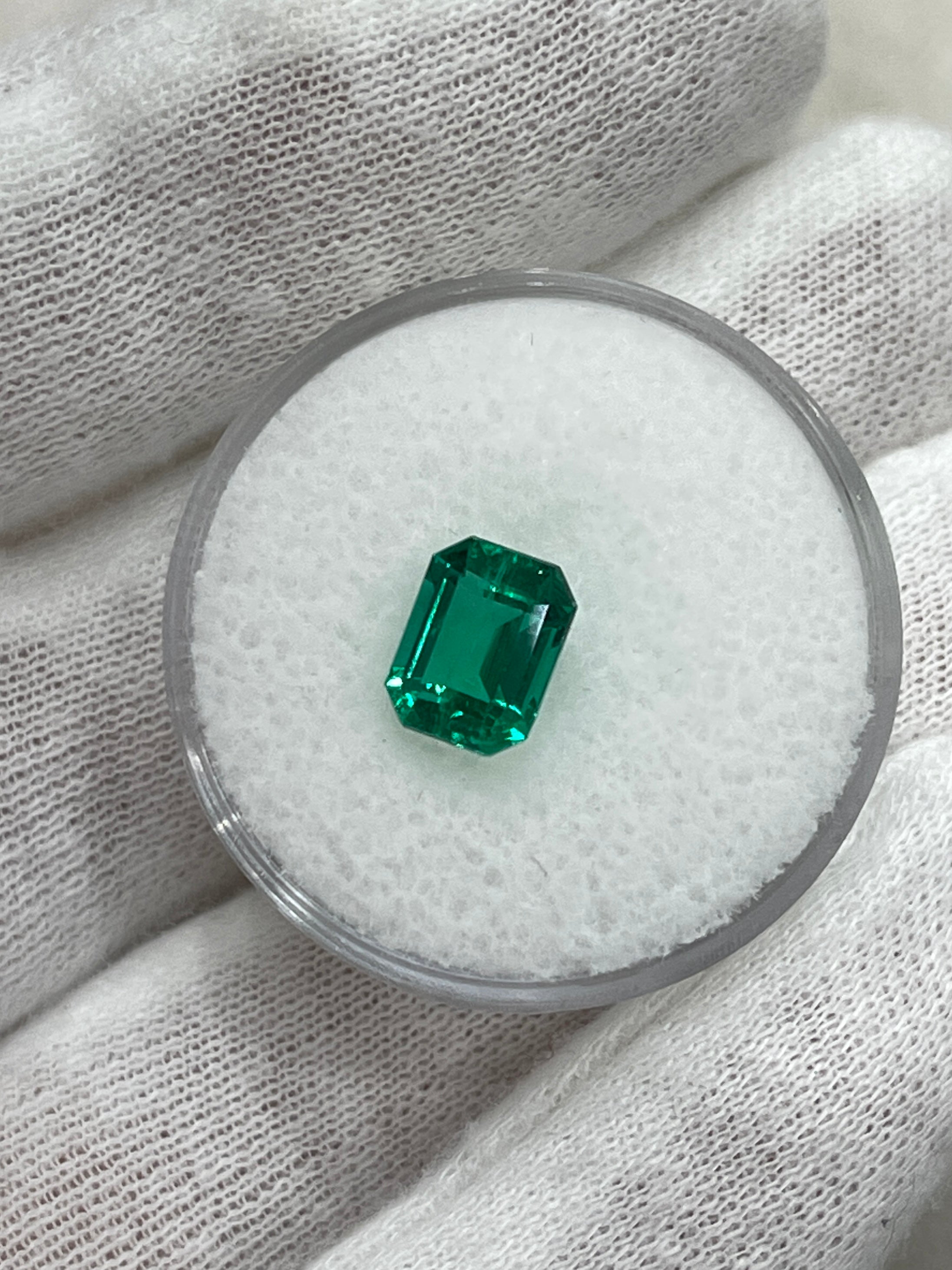 1.49 Carat 8x6mm Vivid Bluish Green Colombian Emerald Gemstone - Emerald Cut Natural Loose Gem for Jewelry Making & Engagement Rings