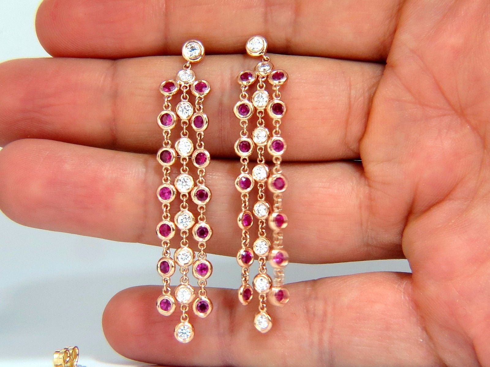3.00ct Natural Deep Red Ruby Diamond Dangle Earrings in 14K Gold - Elegant Drop Earrings for Women, Perfect for Weddings, Parties & Special Occasions