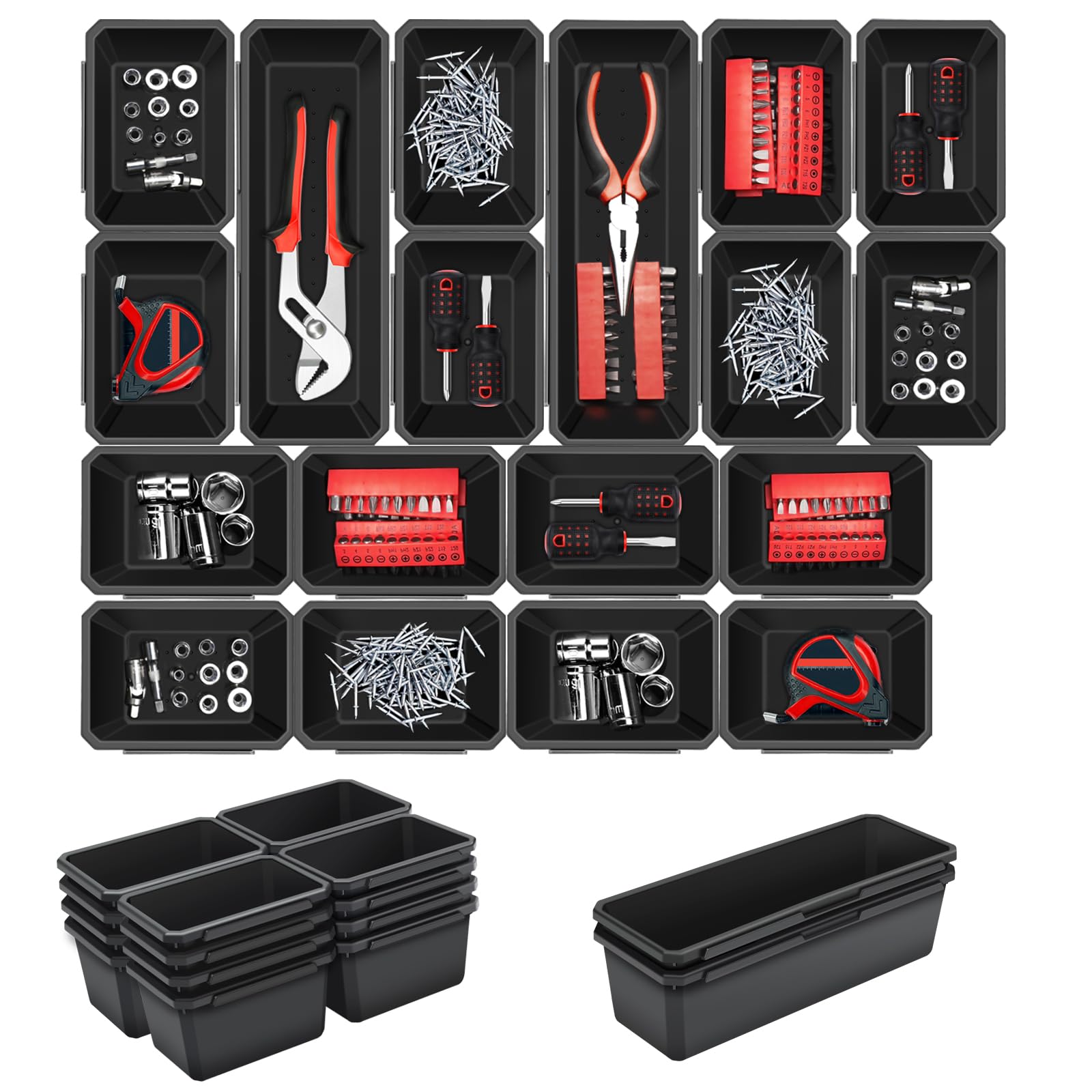 LARBANKE Tool Box Organizer - 18-Piece Heavy Duty & Durable Tool Storage Case with Interlocking Design, Perfect for Rolling Tool Chests, Car Cabinets, Workbenches & Small Parts Organization - Ideal for Mechanics, DIY Enthusiasts & Home Improvement Projects