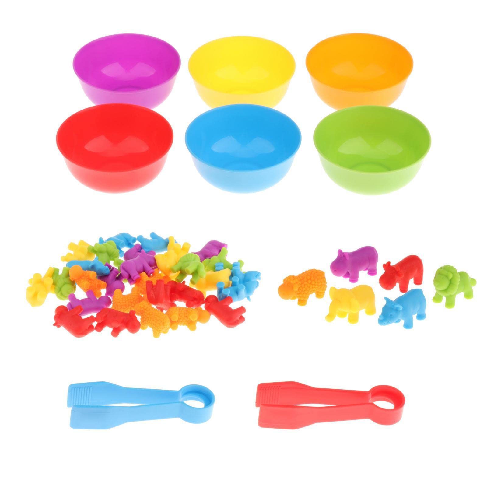 Colorful Counting & Sorting Toys for Toddlers 2-4 Years - Preschool Math Learning Set with Wild Animal Figures & Bowls - Educational STEM Toys for Kids Classroom, Homeschool & Birthday Gifts