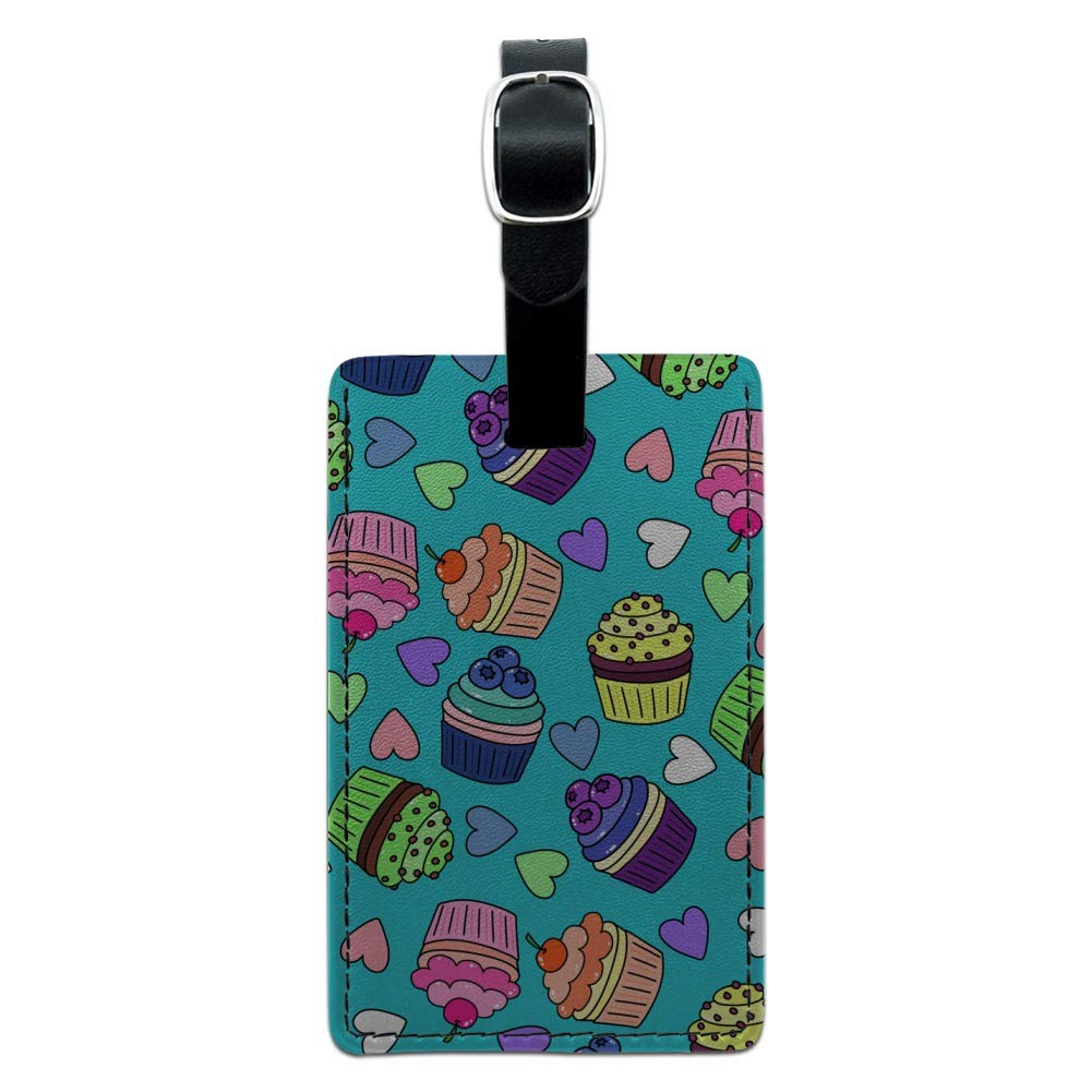 Colorful Cupcakes Pattern Rectangle Leather Luggage Tag - Durable Carry-On ID Tag for Suitcases, Backpacks & Travel Bags - Perfect for Airports, Vacations & Business Trips