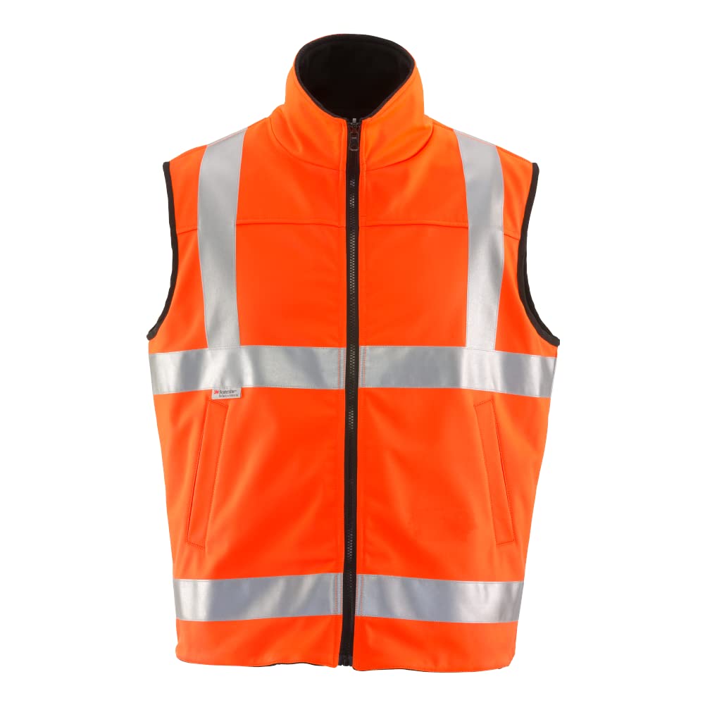 RefrigiWear Hi-Vis Reversible Softshell Safety Vest - ANSI Class 2 High Visibility Orange with Reflective Tape for Construction, Road Work & Outdoor Safety