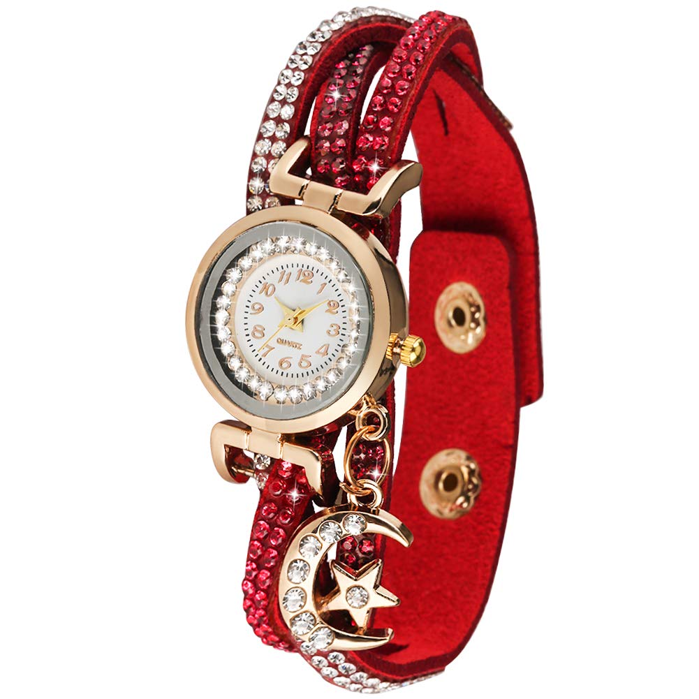 Elegant Arabic Digital Watch for Women - White Diamond Bracelet, Moon Pendant - Perfect for Office & Evening Wear