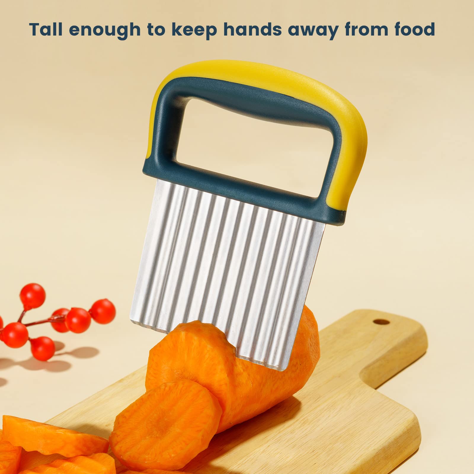 Stainless Steel Crinkle Cutter Knife for Potatoes, Carrots & Vegetables - Perfect for Making Crinkle Fries, Chips & Salad Garnish (Yellow)