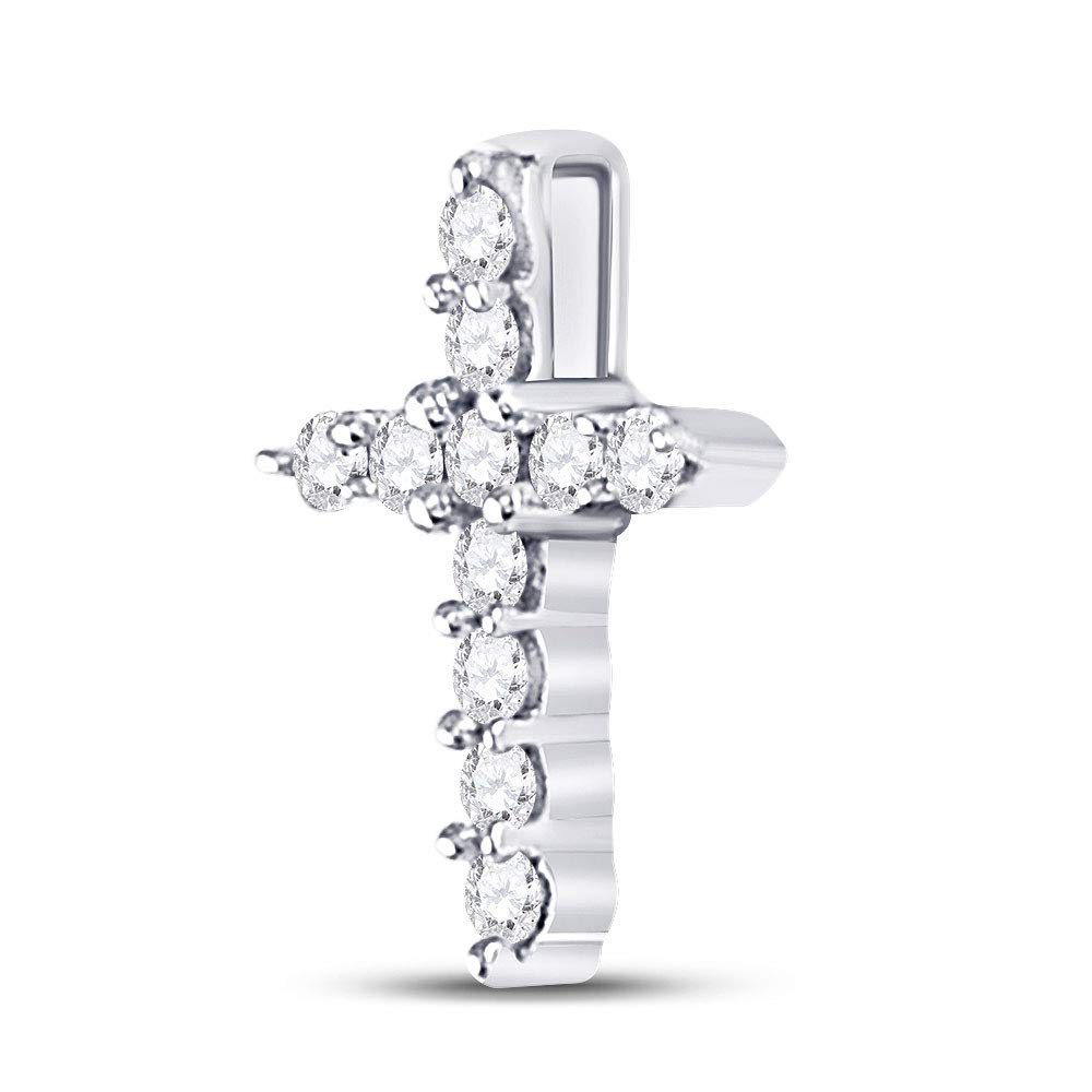 10K White Gold Women's Round Diamond Cross Pendant Necklace - 1/10 CTTW, Elegant Religious Jewelry Gift for Christmas, Baptism & Special Occasions