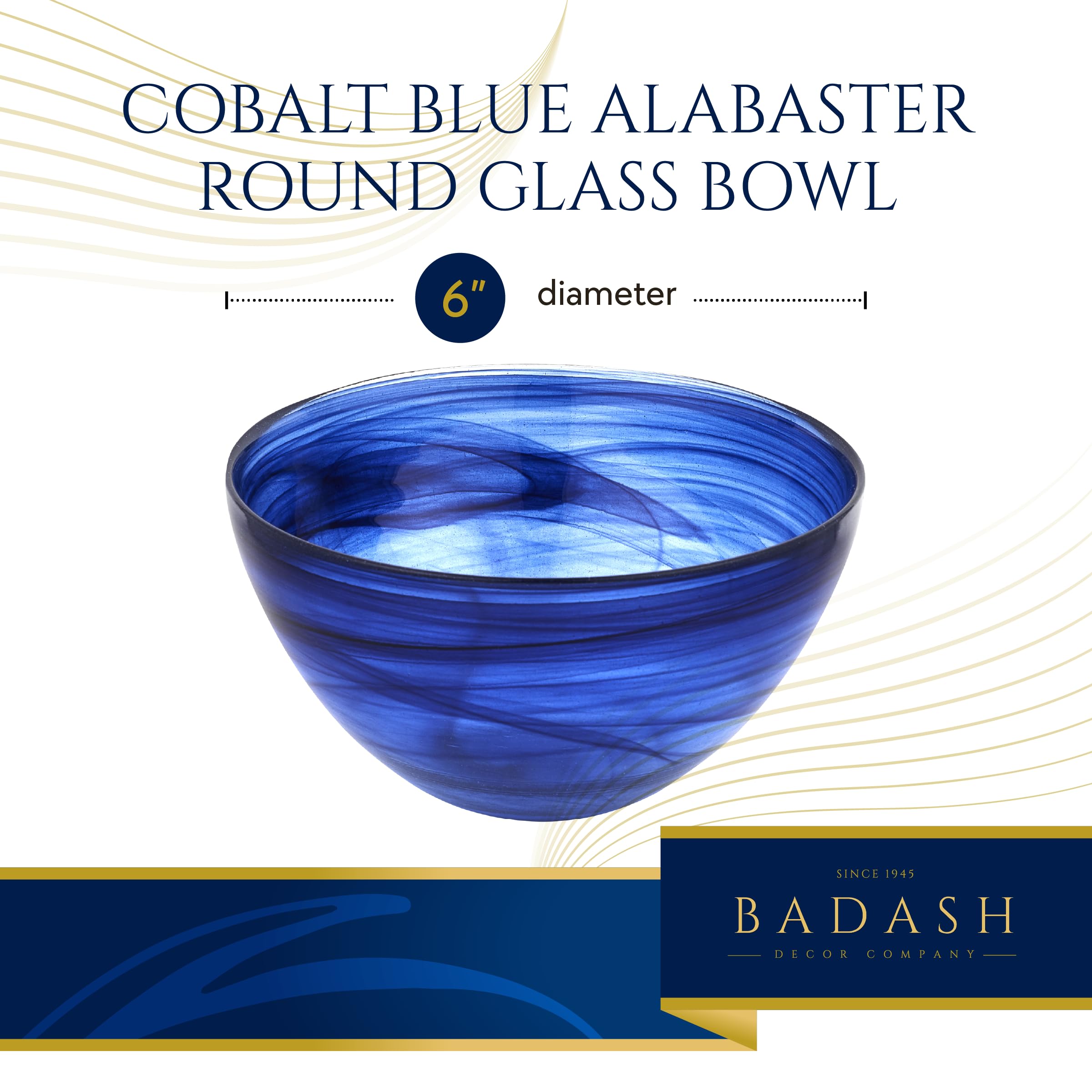 Badash 6-Inch Alabaster Glass Decorative Bowl - Perfect for Salads, Soup, Rice, Fruit, Desserts & Cereal | Elegant Cobalt Blue Serving Bowl for Dining, Entertaining & Kitchen Decor
