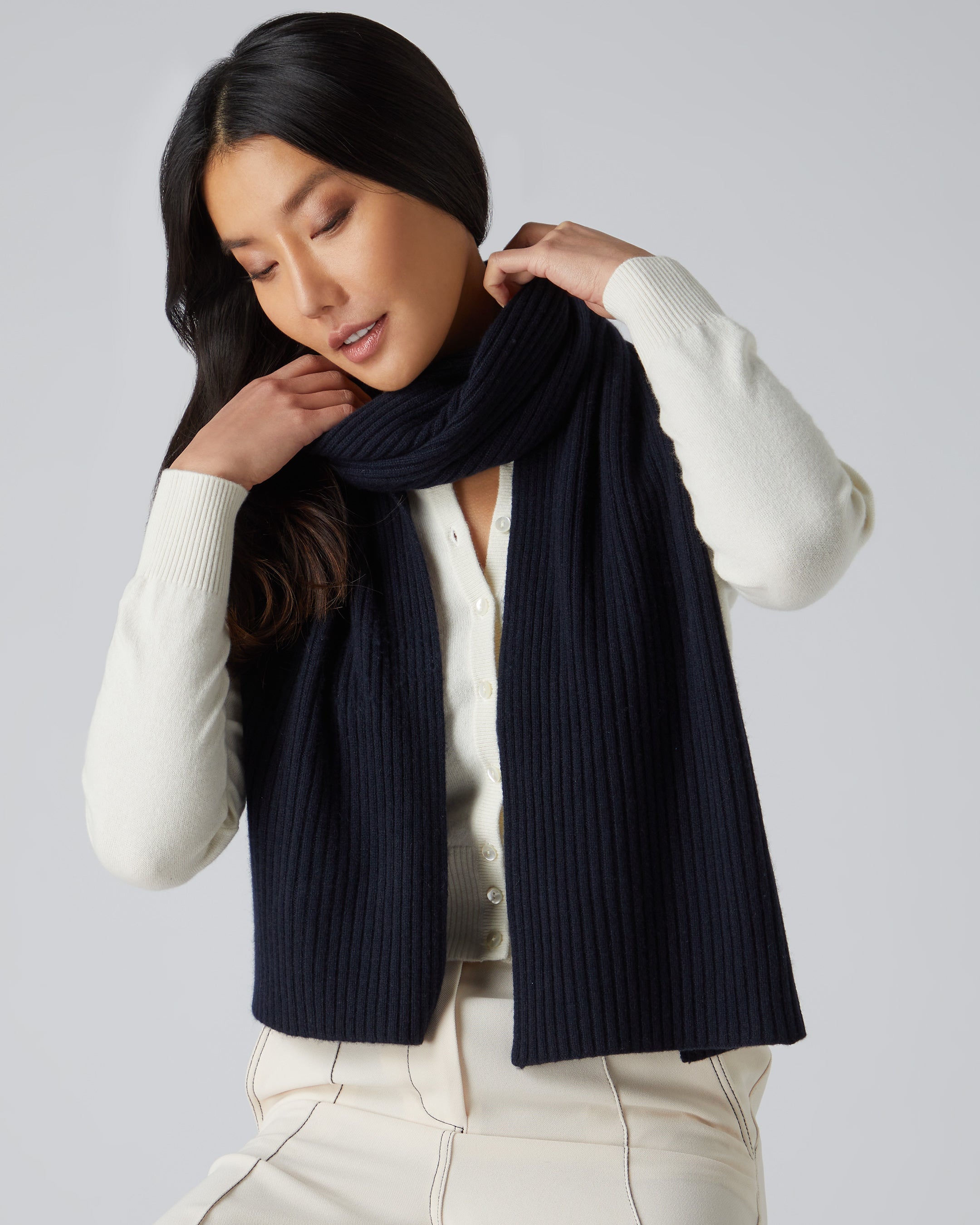 Unisex Navy Blue Ribbed Cashmere Scarf - Soft & Warm Winter Accessory for Men & Women - Perfect for Cold Weather, Office & Outdoor Activities