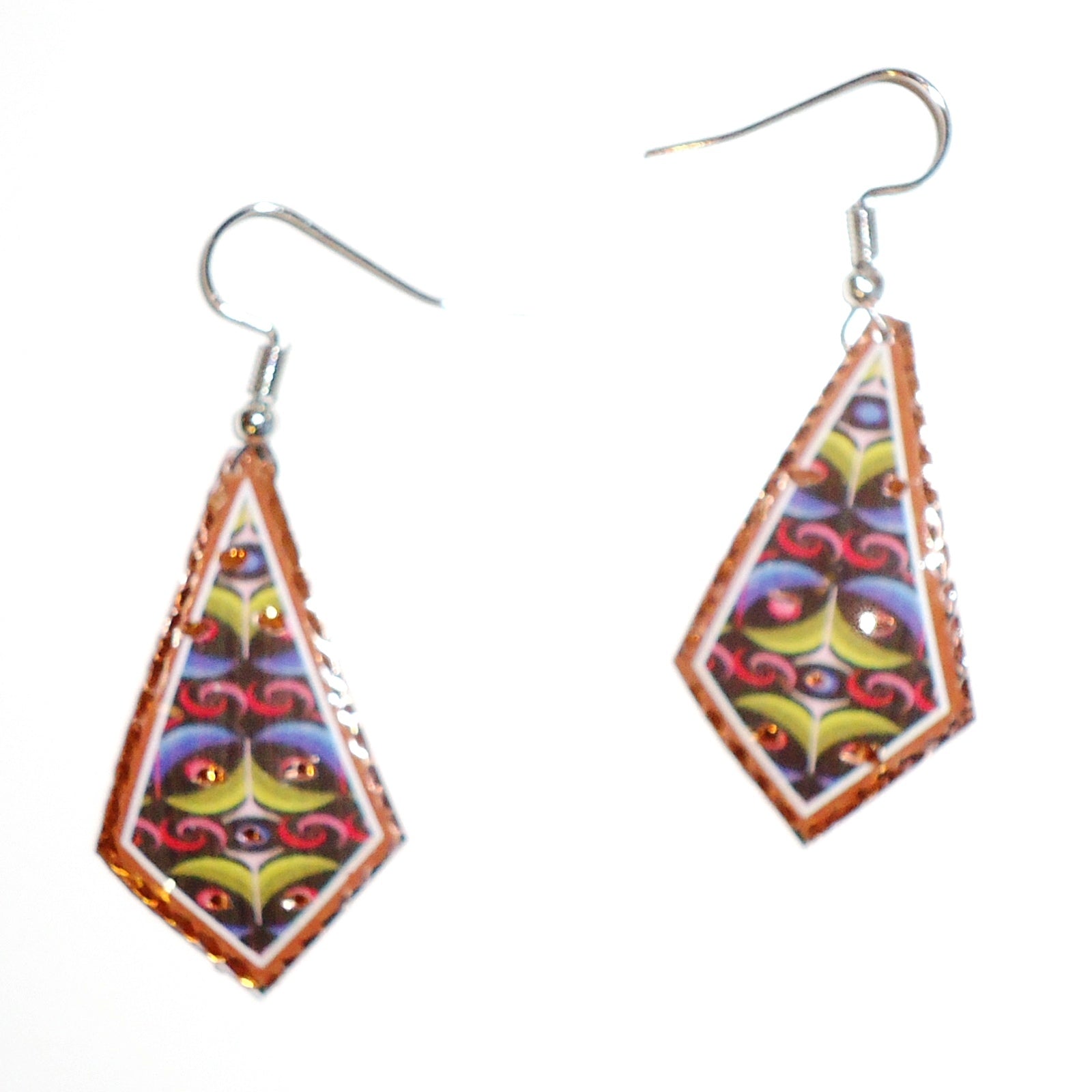 Handmade Geometric Copper Earrings for Women – Long Multicolor Diamond Dangle Earrings – Perfect for Parties, Weddings & Everyday Wear