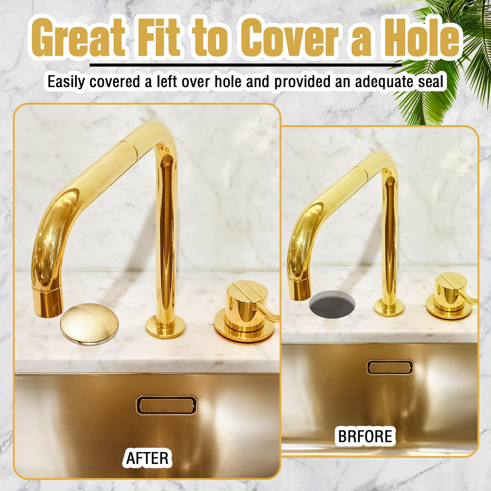 2 Inch Stainless Steel Kitchen Sink Hole Cover - Brushed Gold Faucet Hole Plate Stopper, Blanking Metal Plug for Sink Tap - Perfect for Kitchen Renovation & Bathroom Upgrades