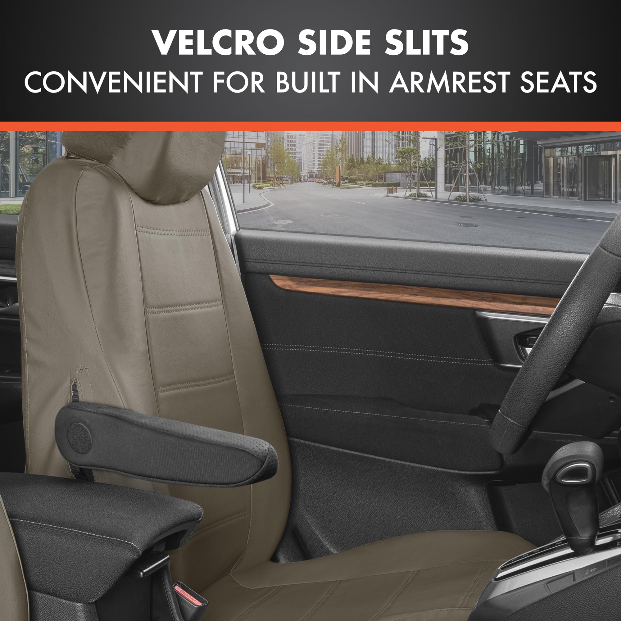 Premium Leatherette Car Seat Covers - Beige PU Leather Auto Accessories for Cars, SUVs & Trucks | Waterproof & Comfortable Seat Protectors for Daily Commute & Road Trips